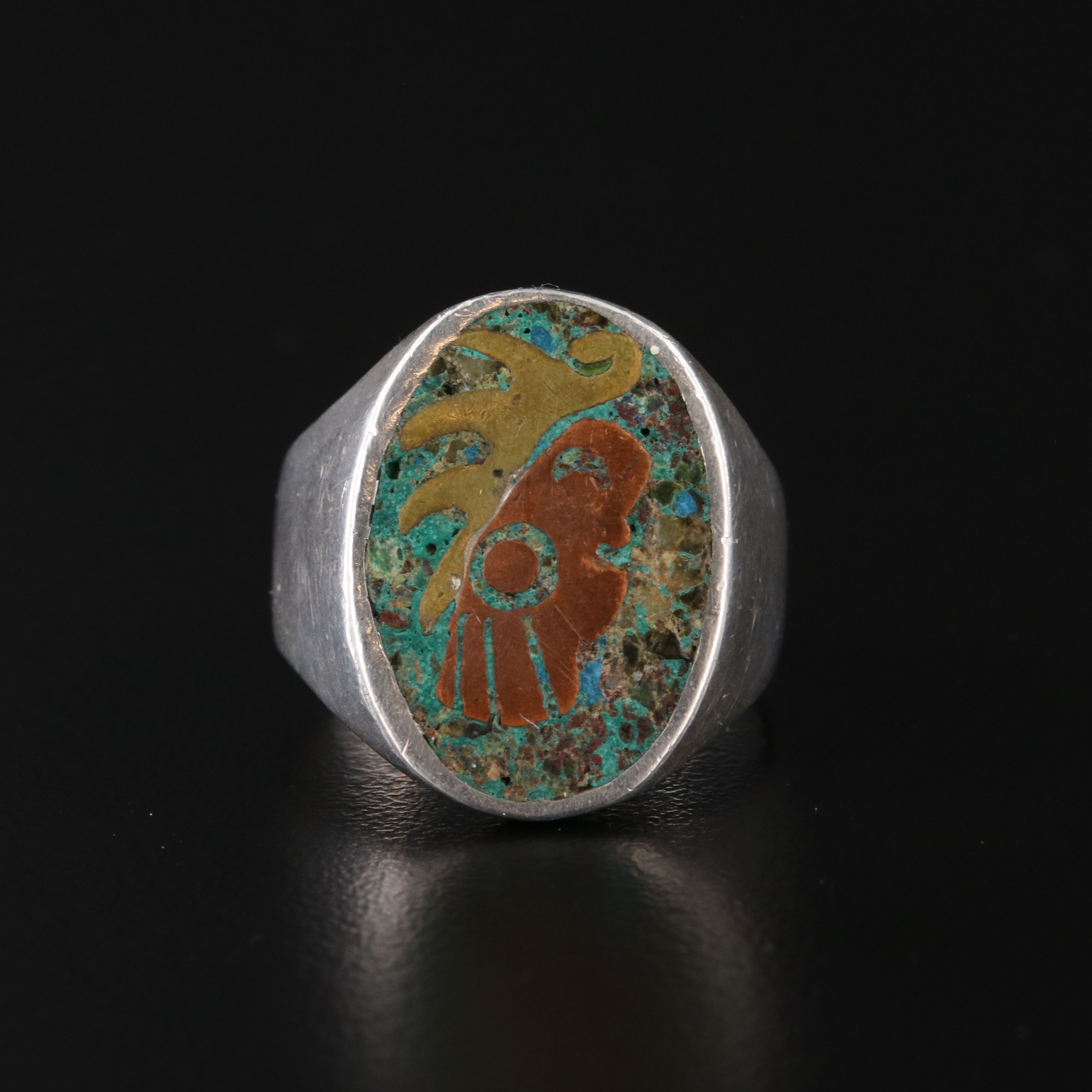 Sterling, Brass and Copper Stone Inlay Ring