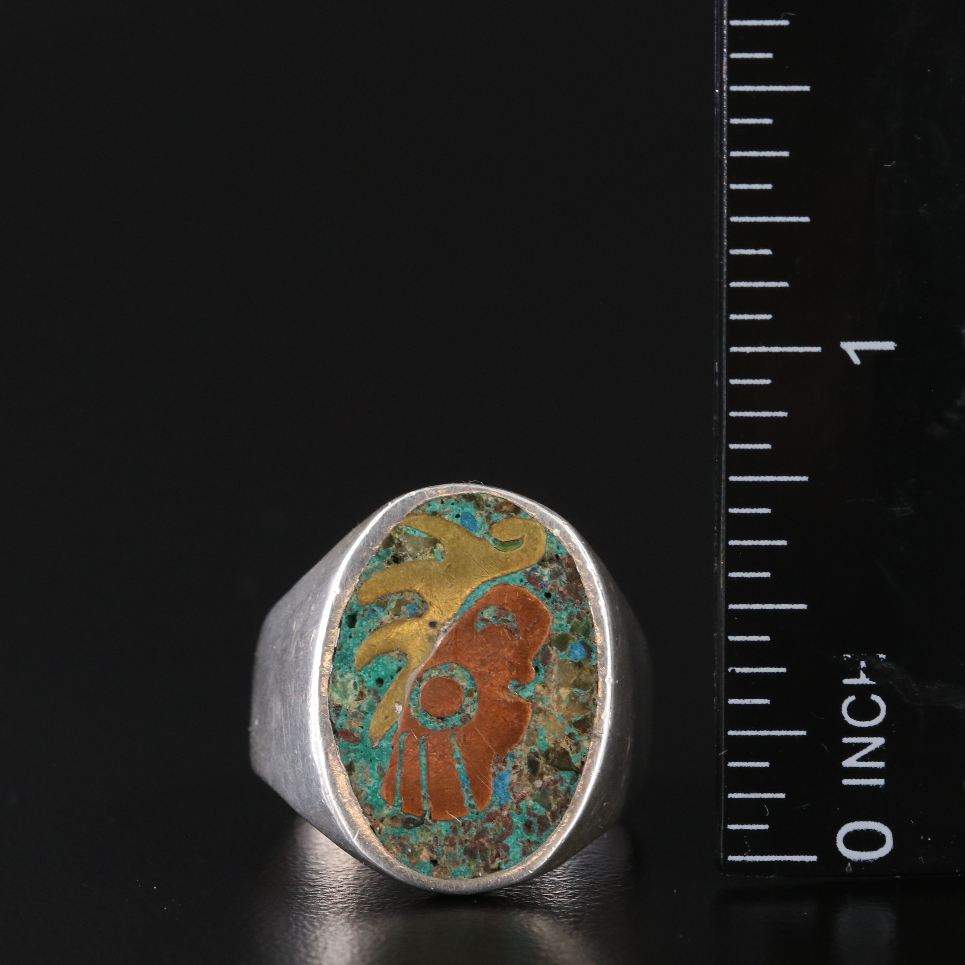 Sterling, Brass and Copper Stone Inlay Ring