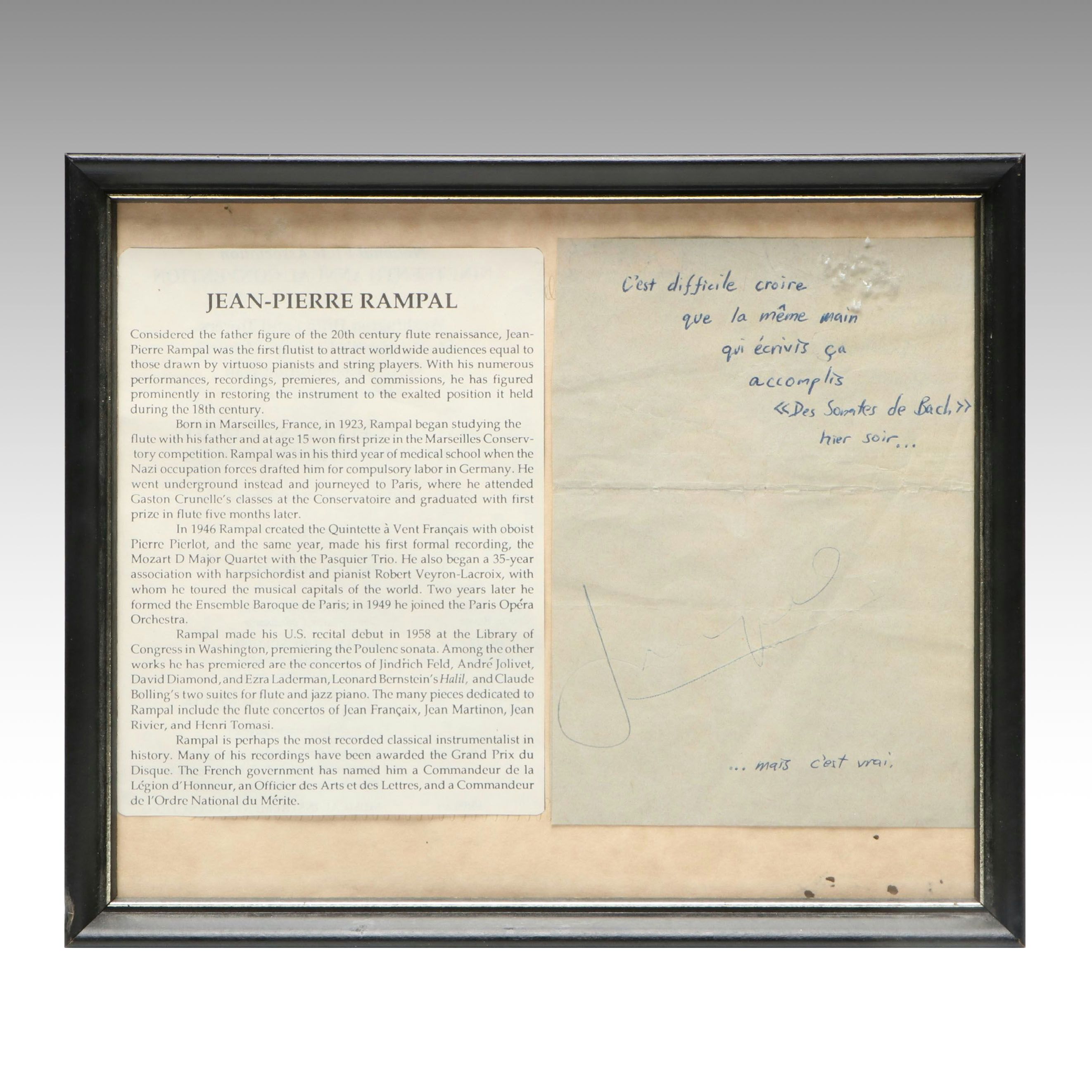 Jean-Pierre Rampal Signed Paper
