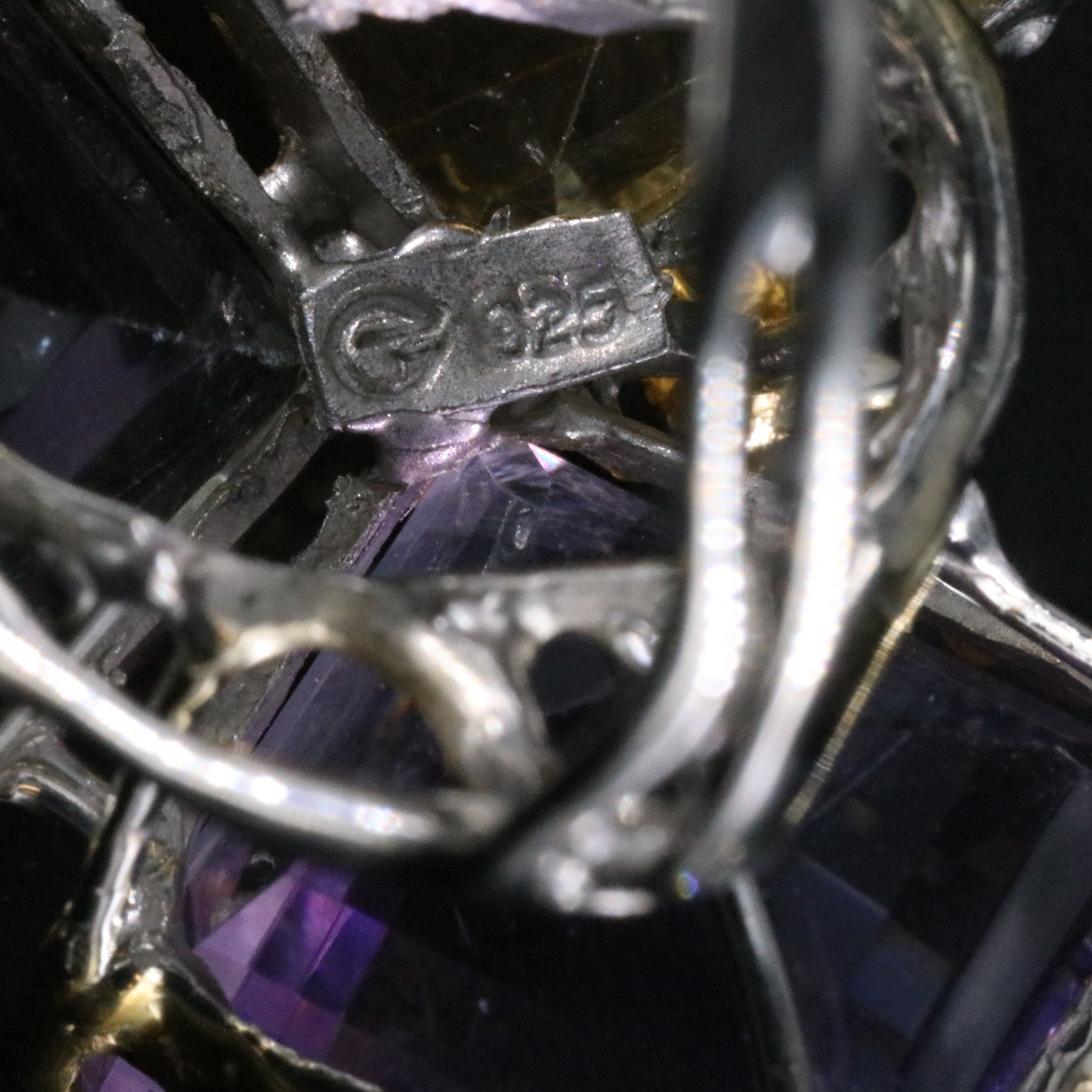 Sterling Amethyst, Prasiolite and Citrine Ring with Dragonfly Accent