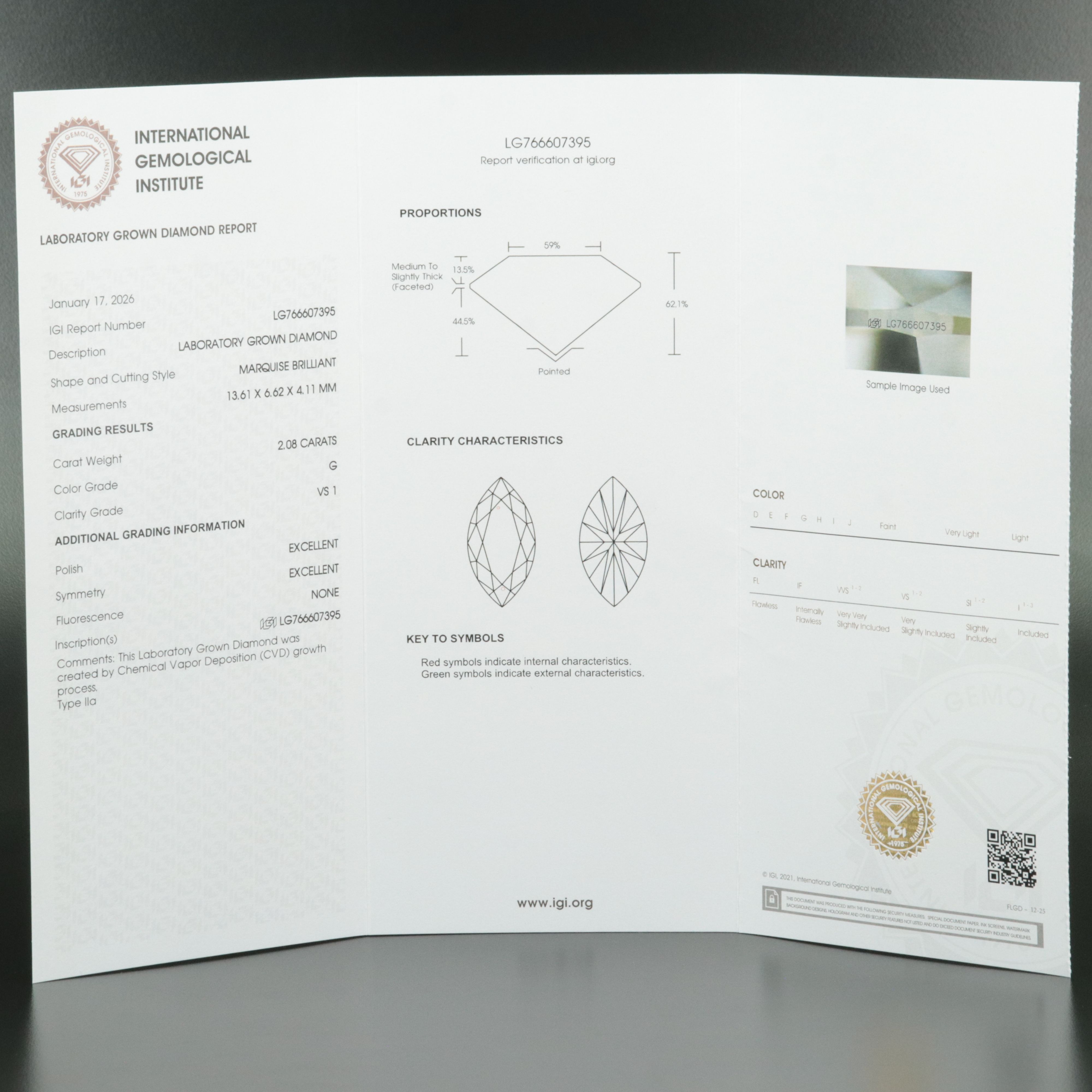 Loose 2.08 CT Lab Grown Diamond with IGI Report