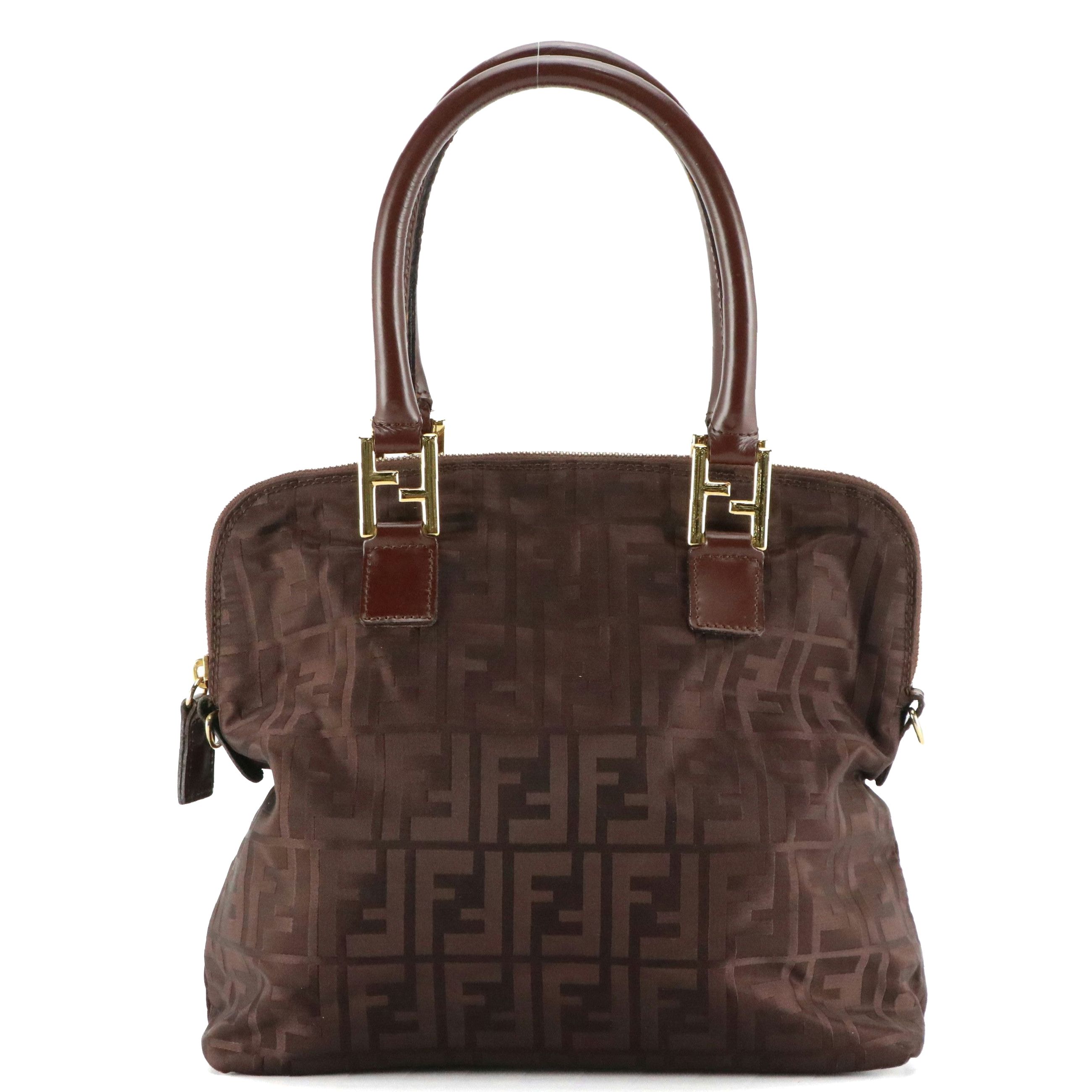 Fendi Small Top Handle Satchel in Brown FF Satin Jacquard and Leather