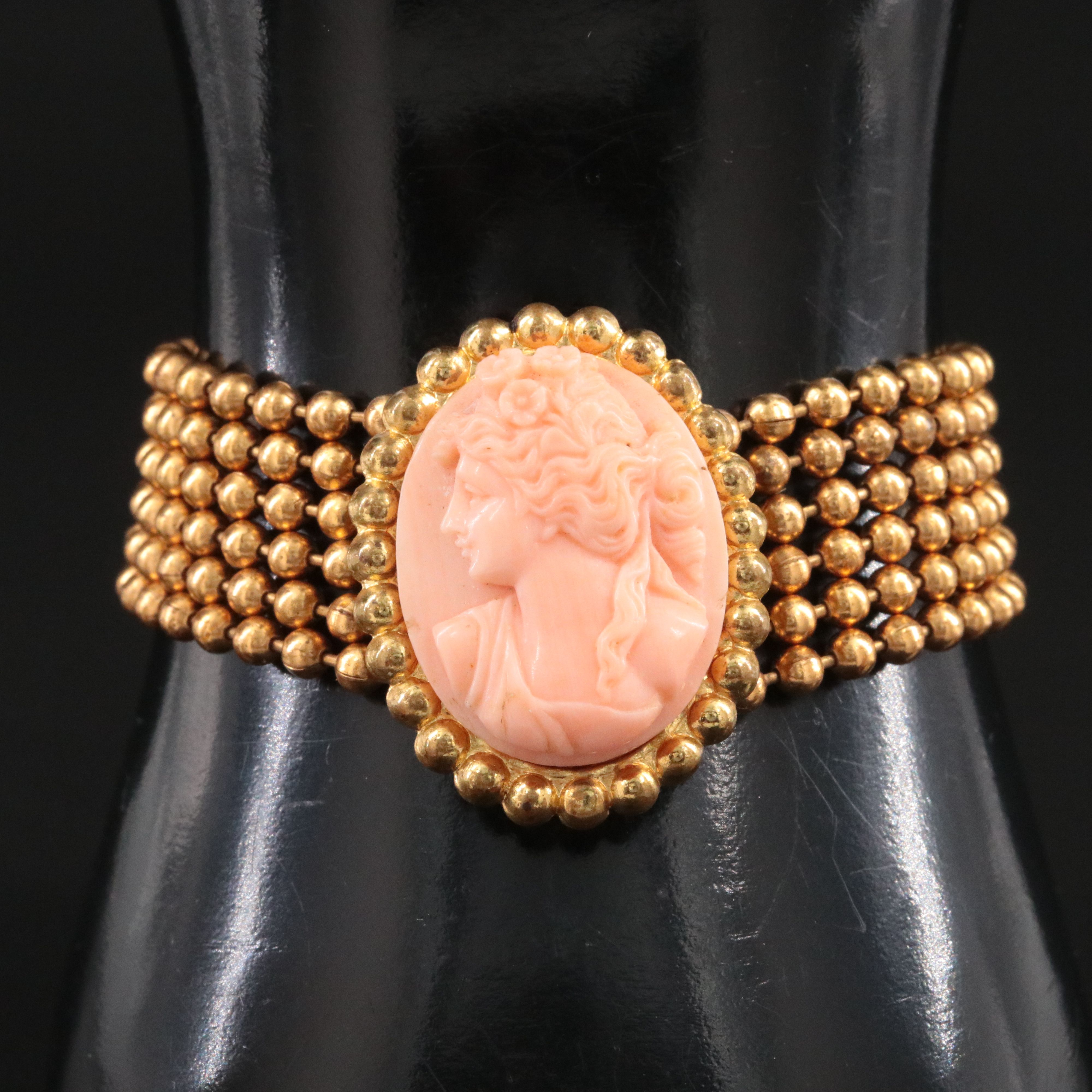 Greco-Roman Revival Goddess Floral Shell Cameo Bracelet, 1940s