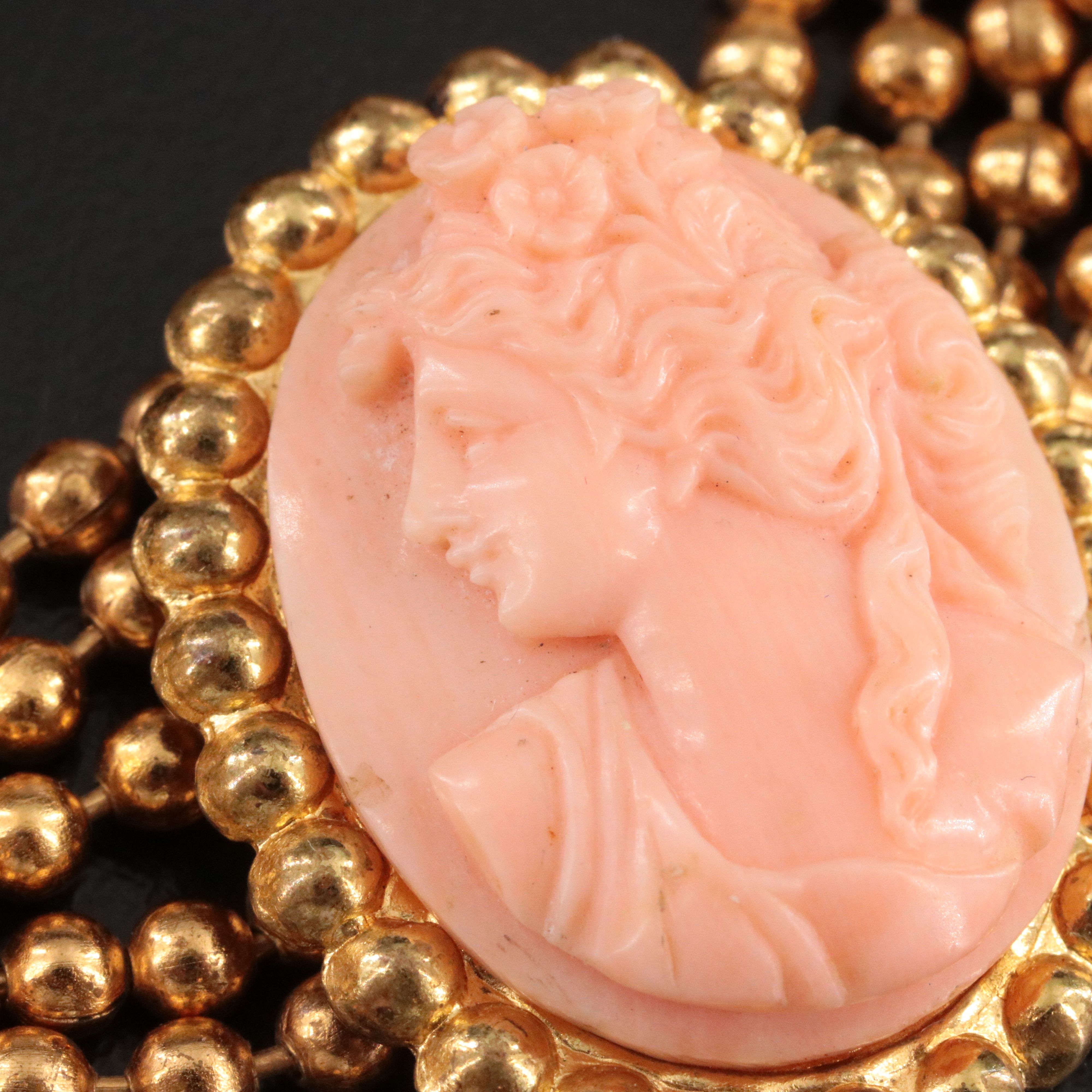Greco-Roman Revival Goddess Floral Shell Cameo Bracelet, 1940s