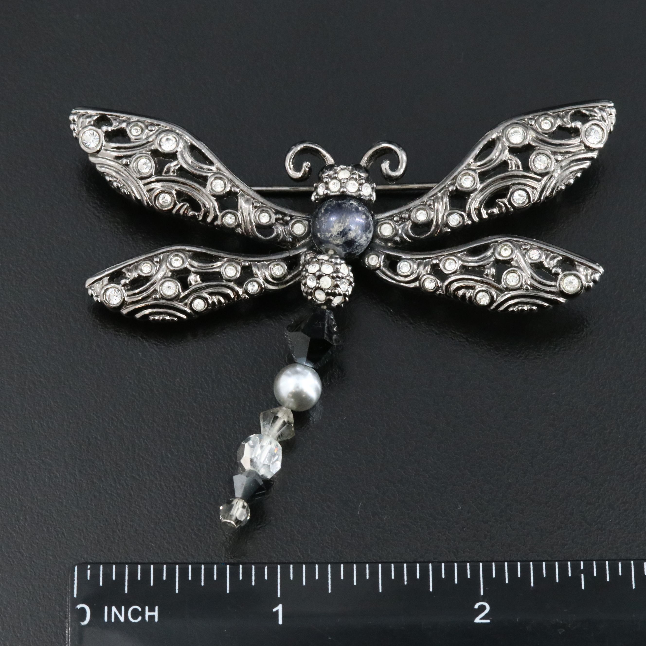 Swarovski Crystal and Faux Pearl Dragonfly Brooch