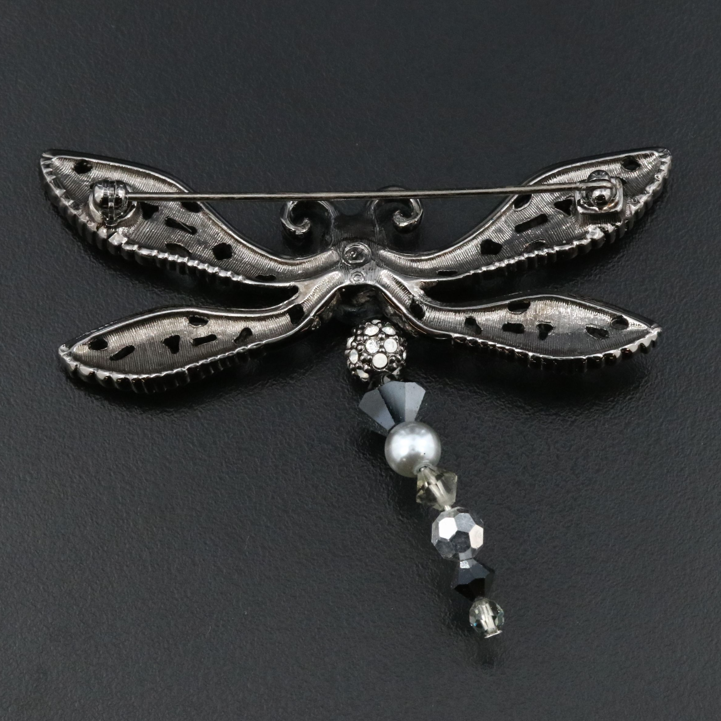 Swarovski Crystal and Faux Pearl Dragonfly Brooch