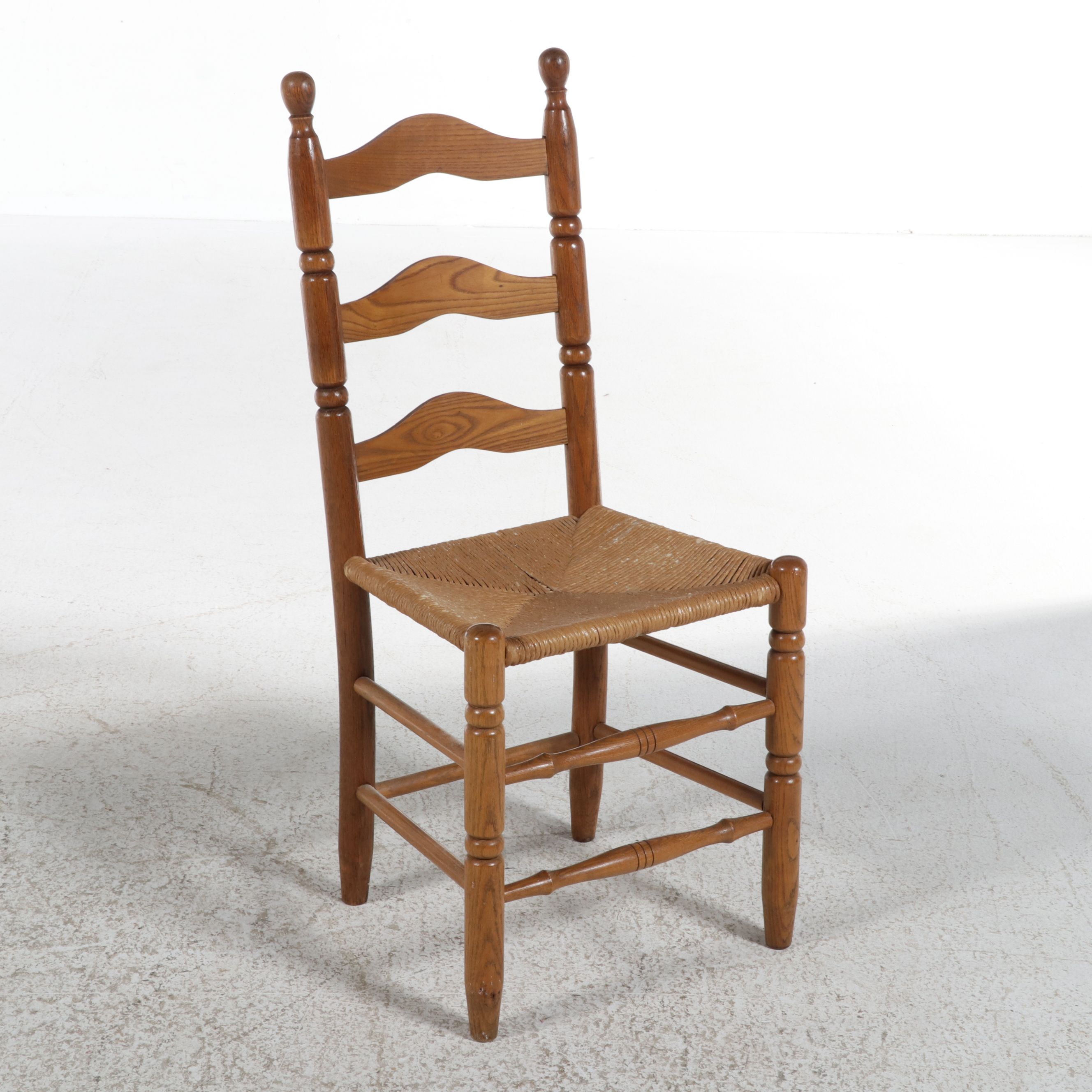 French Country Style Oak Ladder-Back Side Chair, Late 20th Century