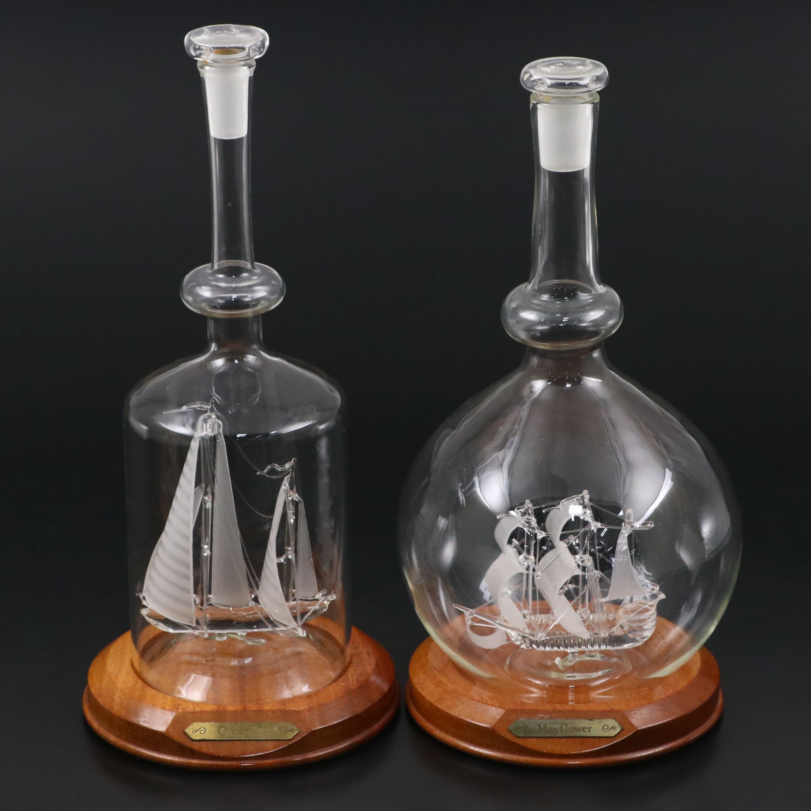 Lichfield Glass Handblown "Ocean 71" and "Mayflower" Ship in Decanter with Bases