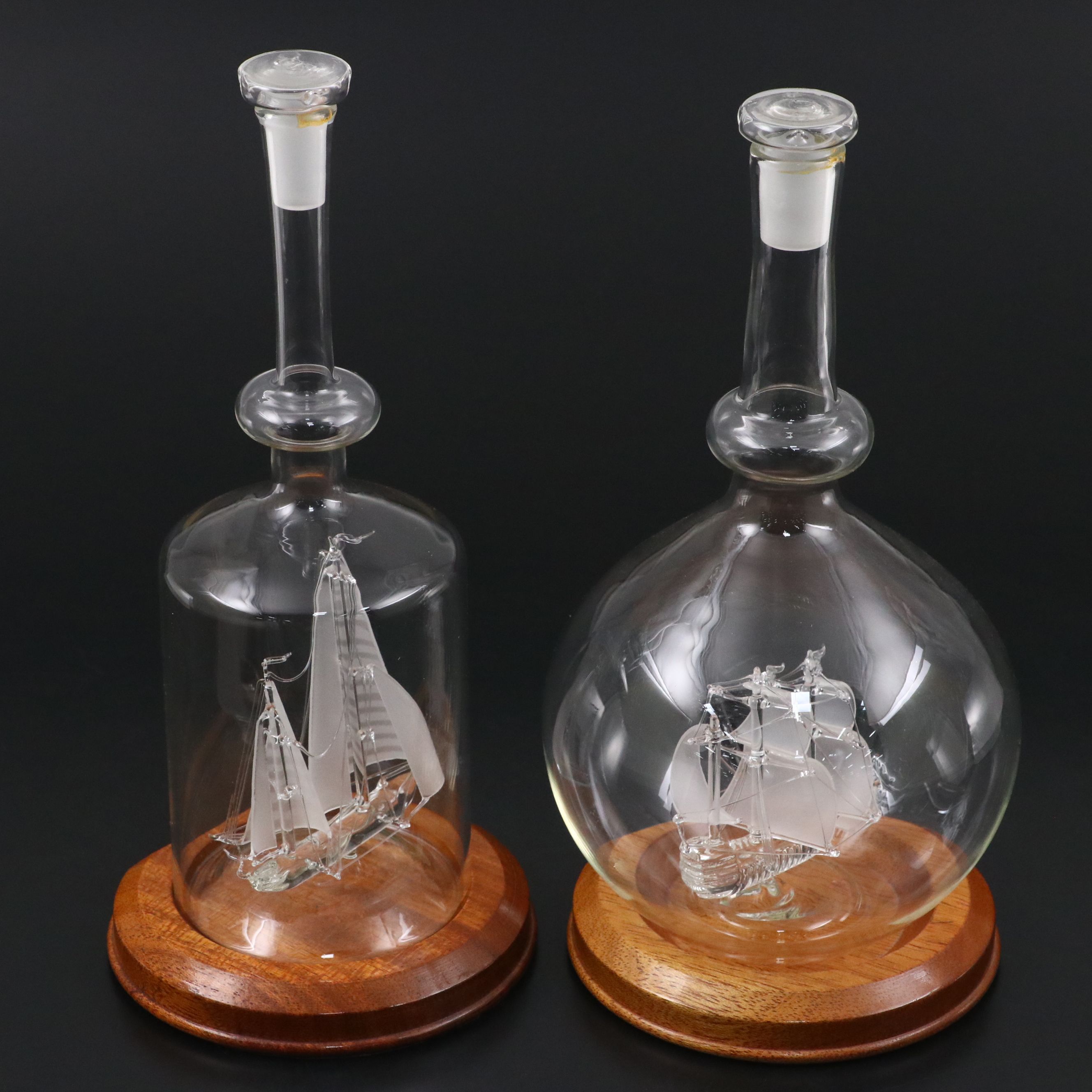 Lichfield Glass Handblown "Ocean 71" and "Mayflower" Ship in Decanter with Bases