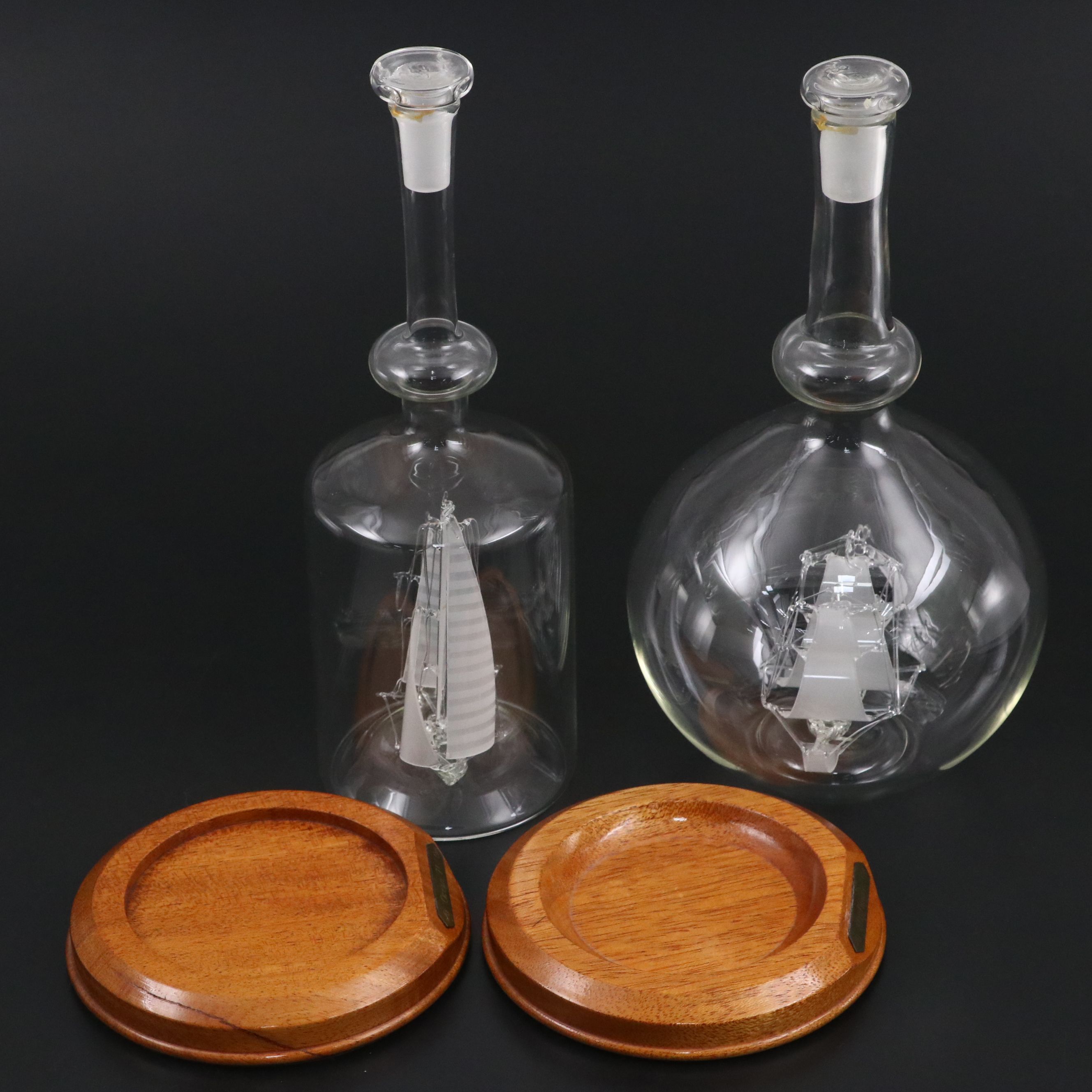 Lichfield Glass Handblown "Ocean 71" and "Mayflower" Ship in Decanter with Bases