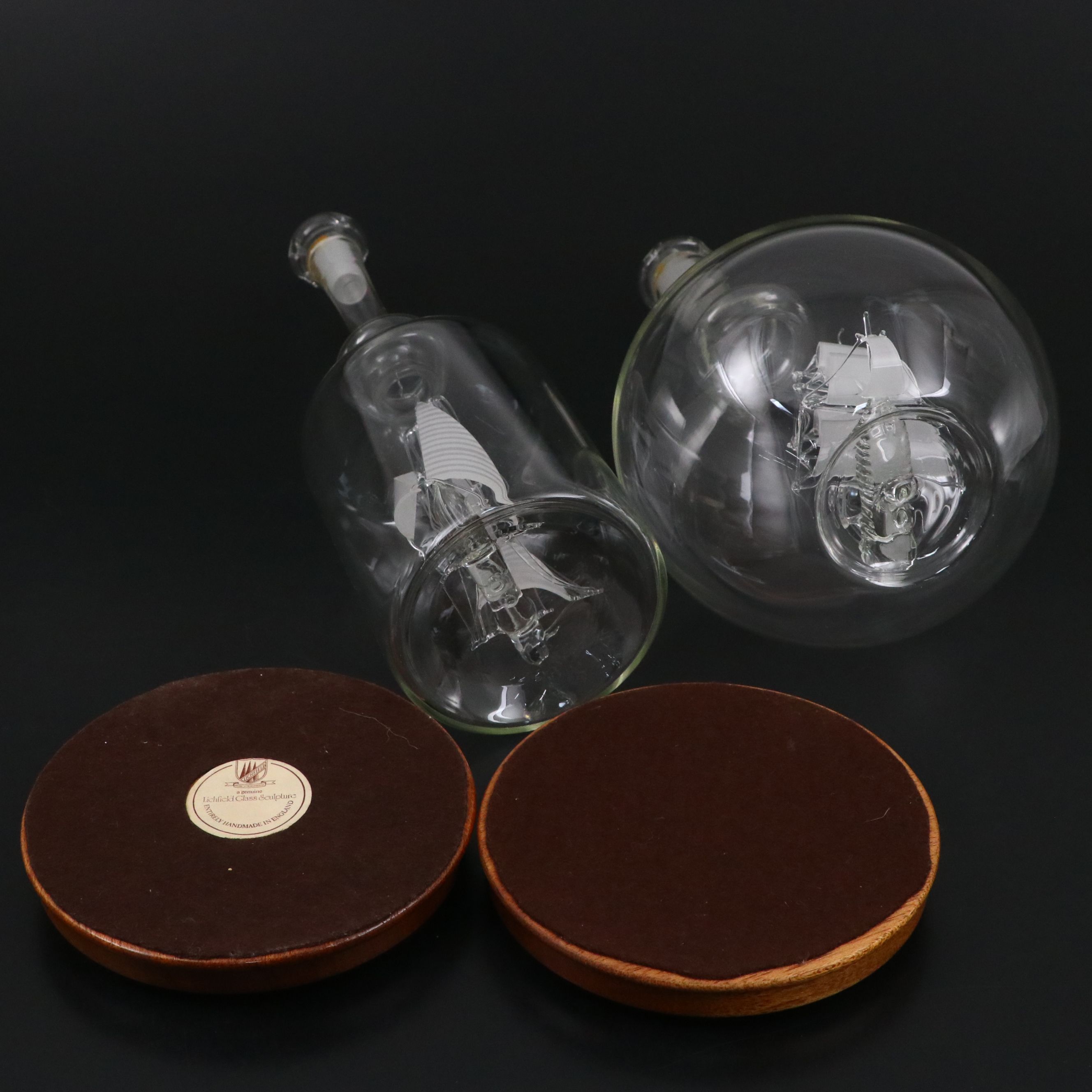 Lichfield Glass Handblown "Ocean 71" and "Mayflower" Ship in Decanter with Bases