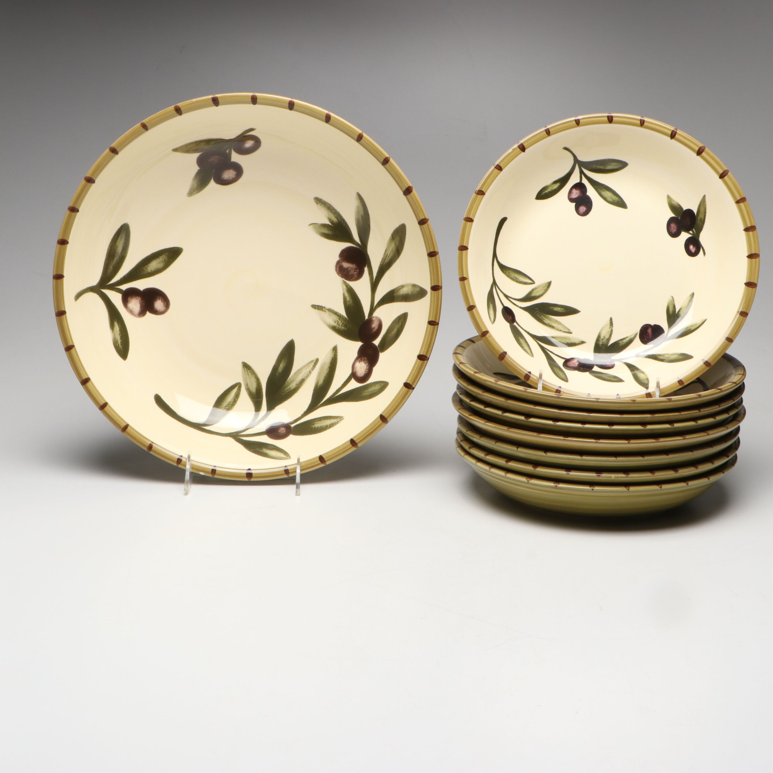 Williams-Sonoma "Liguria" Olive Pattern Portuguese Ceramic Bowls and Centerpiece