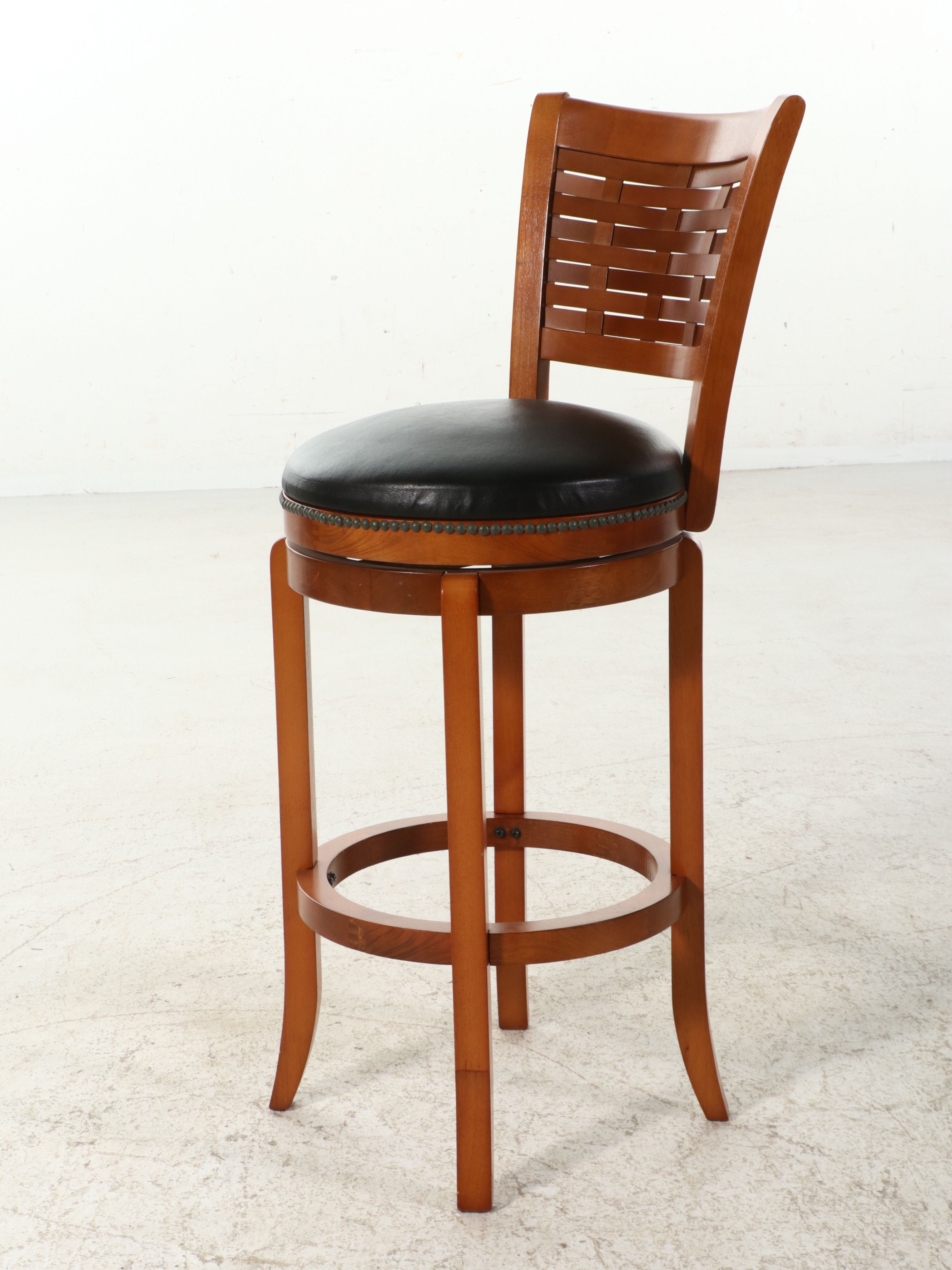 Set of Four Contemporary Swivel Barstools with Basketweave Backs, 21st Century