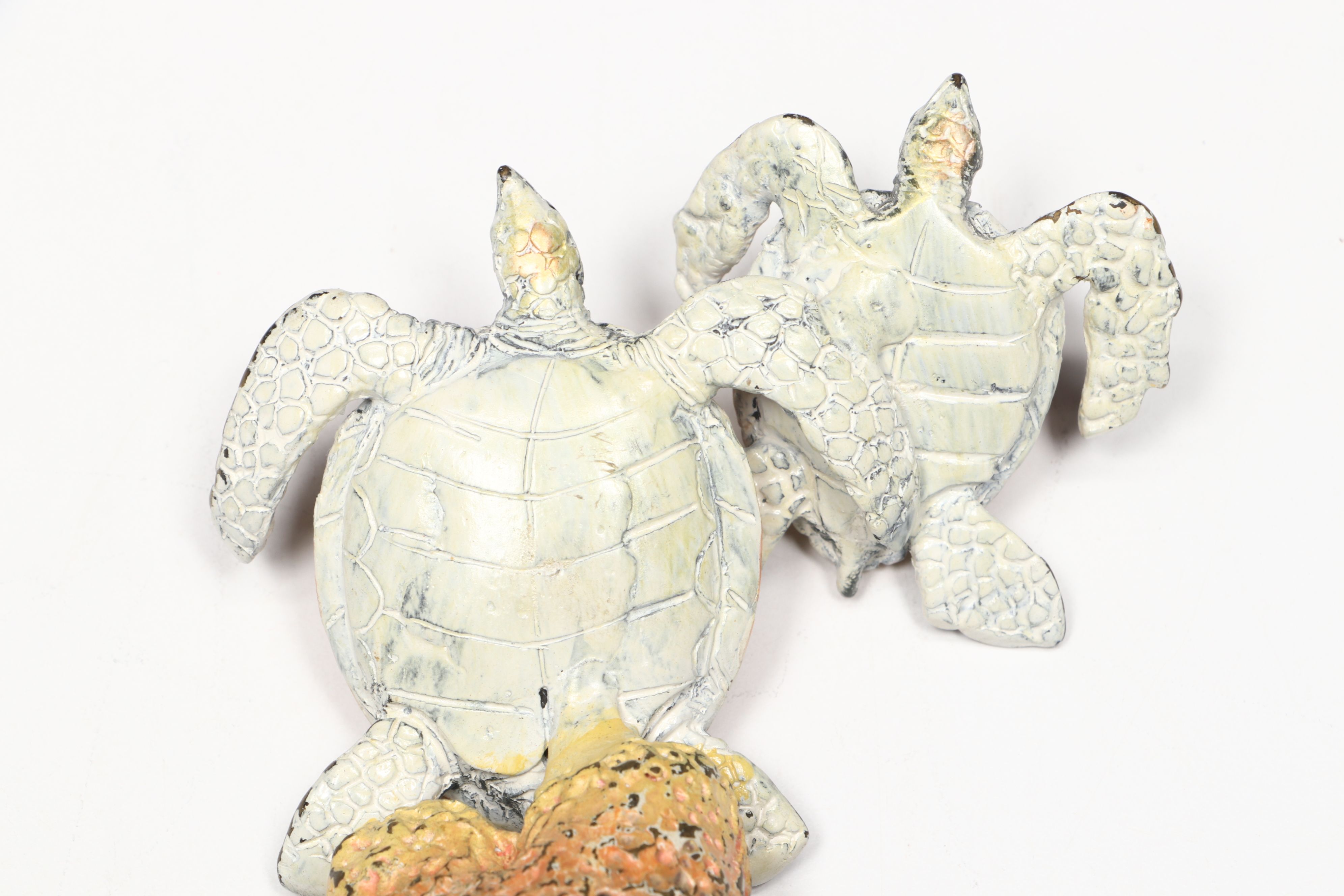 San Pacific International Brass Sea Turtles on Marble with Glass Conch Shell