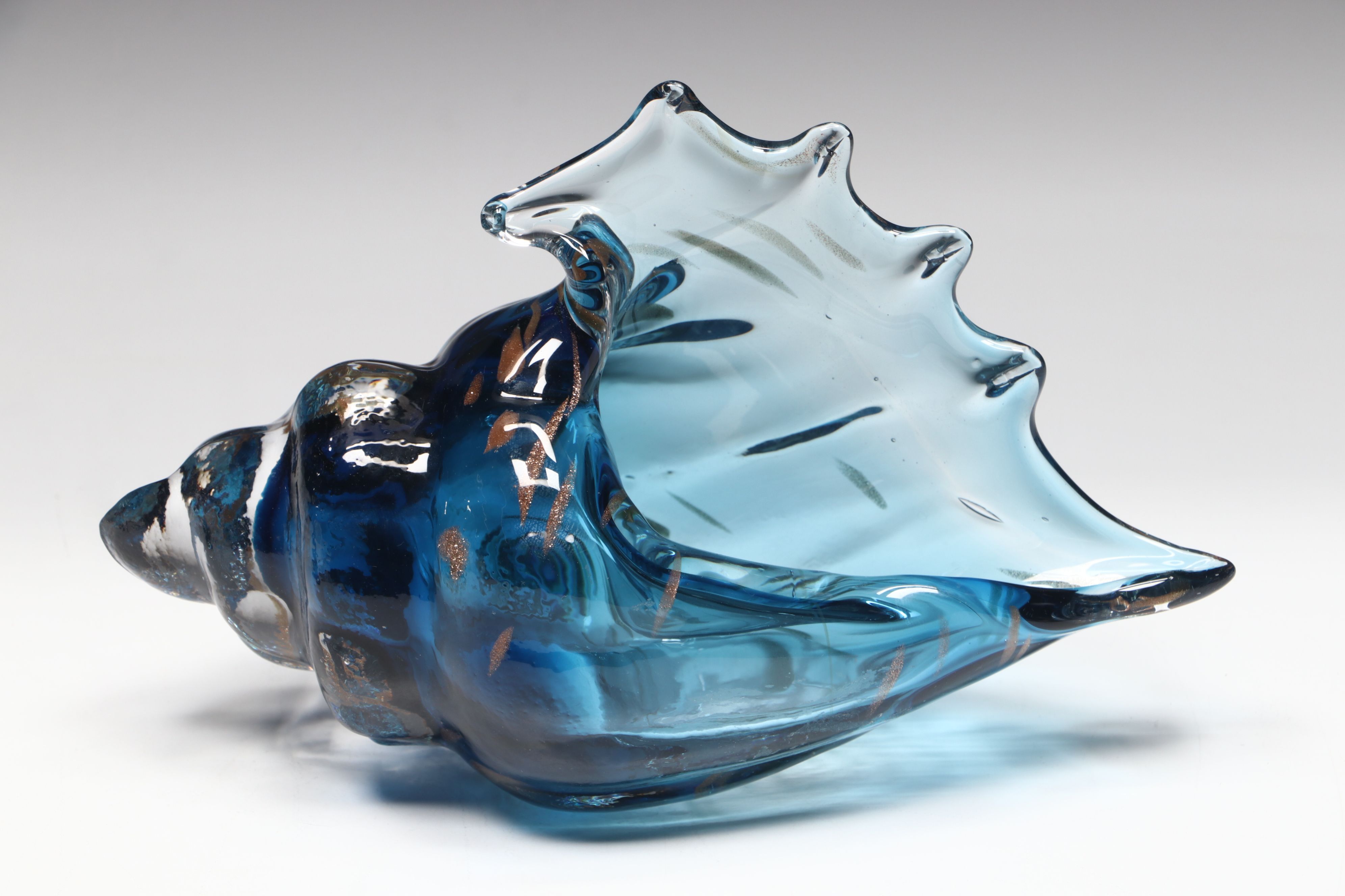 San Pacific International Brass Sea Turtles on Marble with Glass Conch Shell