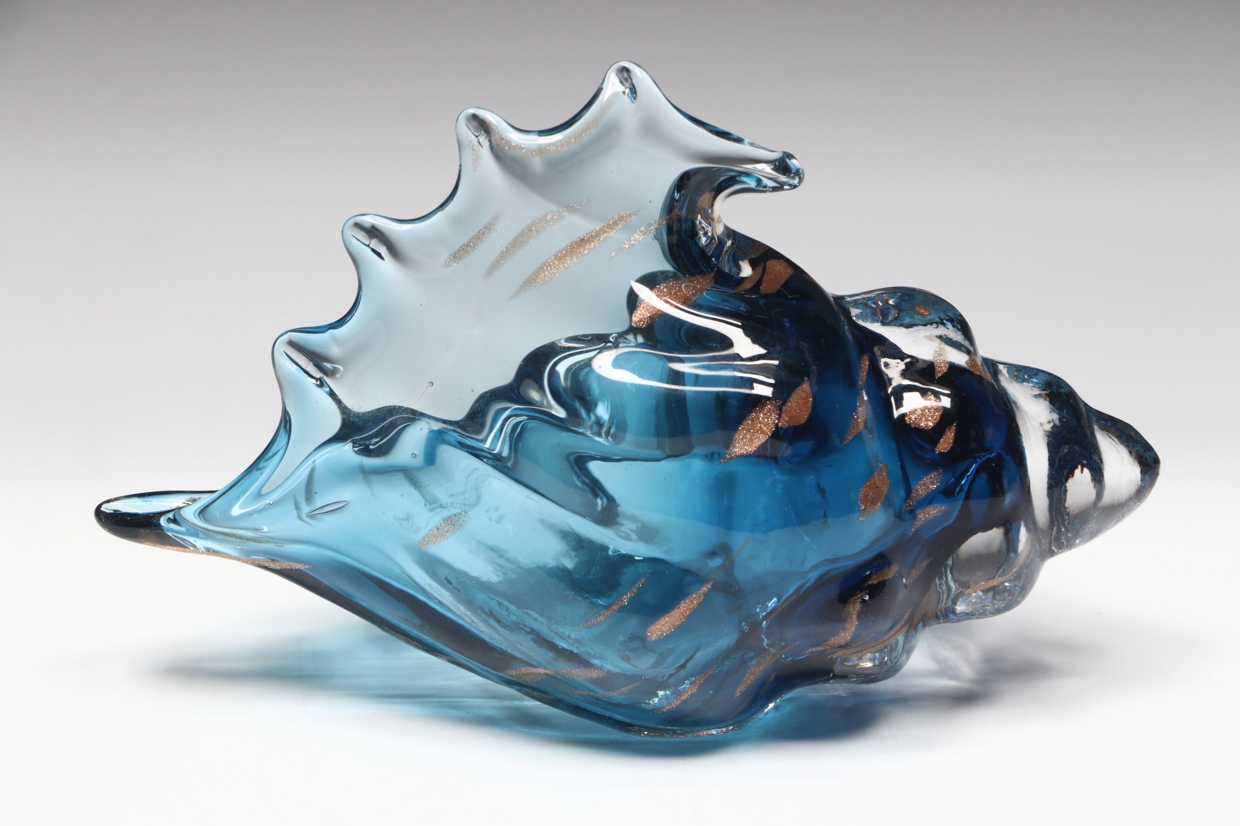 San Pacific International Brass Sea Turtles on Marble with Glass Conch Shell