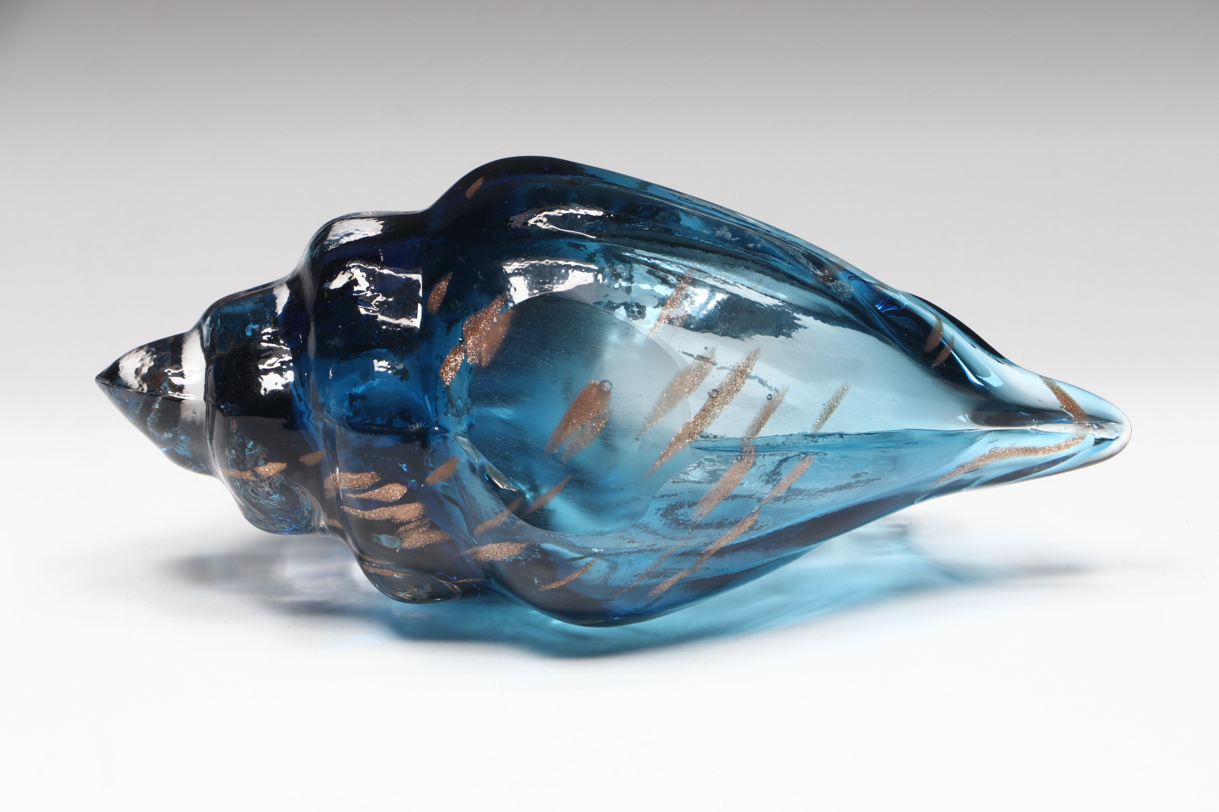 San Pacific International Brass Sea Turtles on Marble with Glass Conch Shell