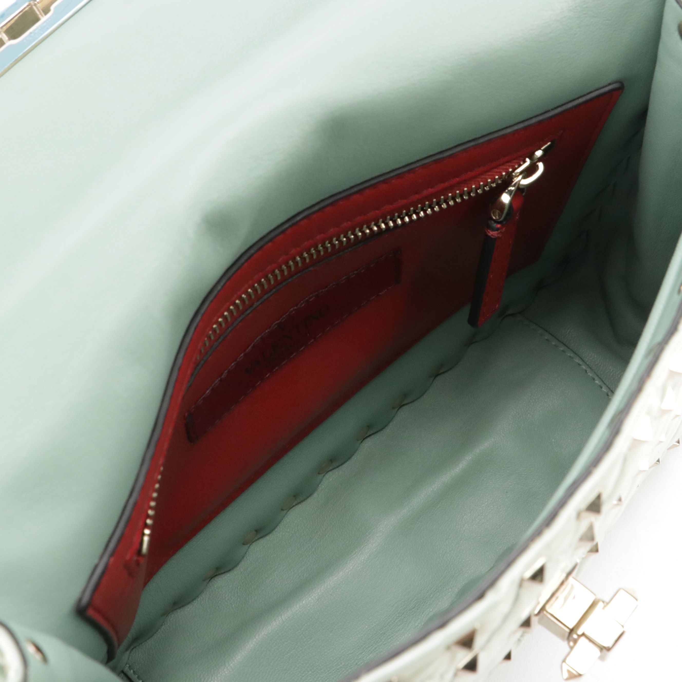 Valentino Garavani Two-Way Rockstud Bag in Sea Foam Green Quilted Patent Leather