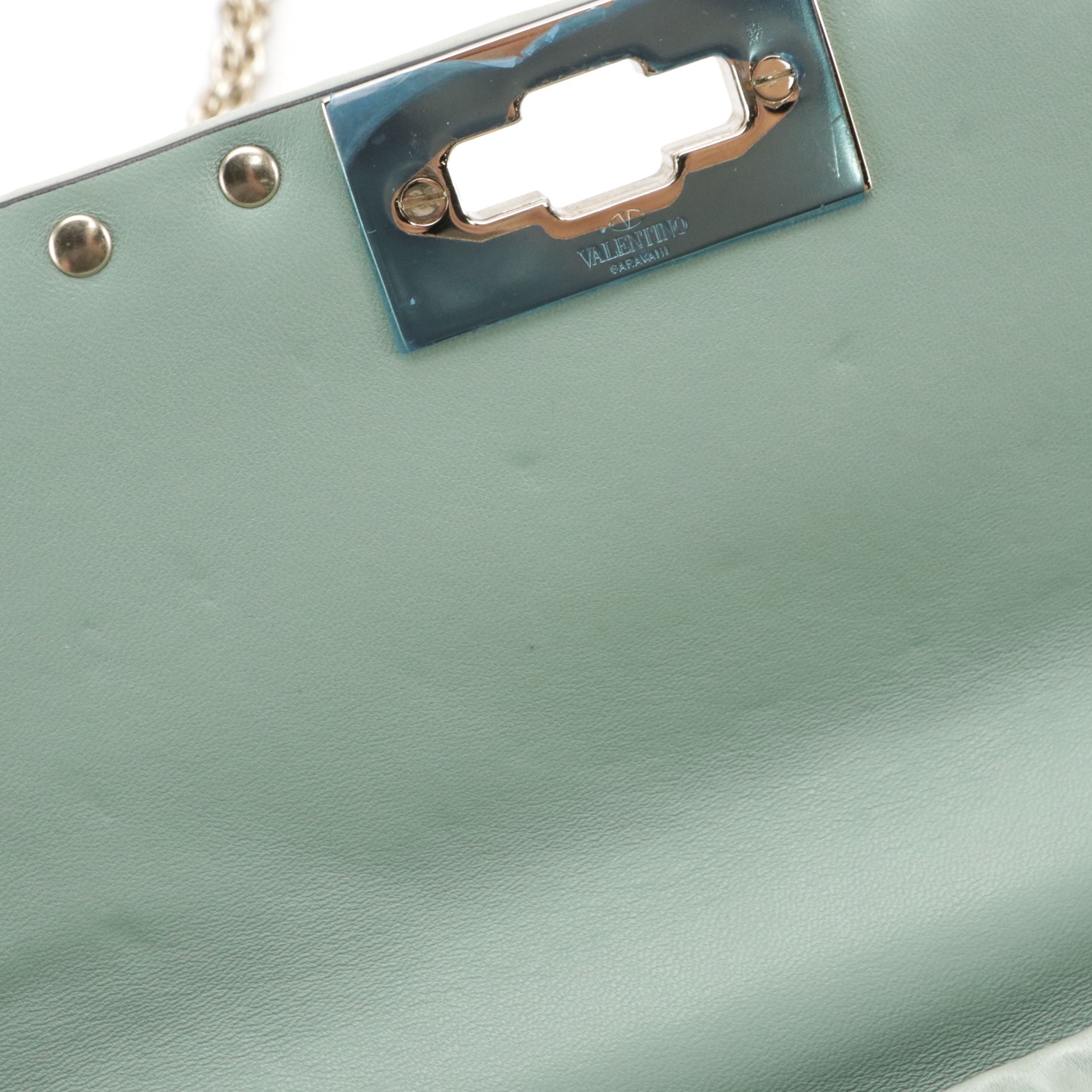 Valentino Garavani Two-Way Rockstud Bag in Sea Foam Green Quilted Patent Leather