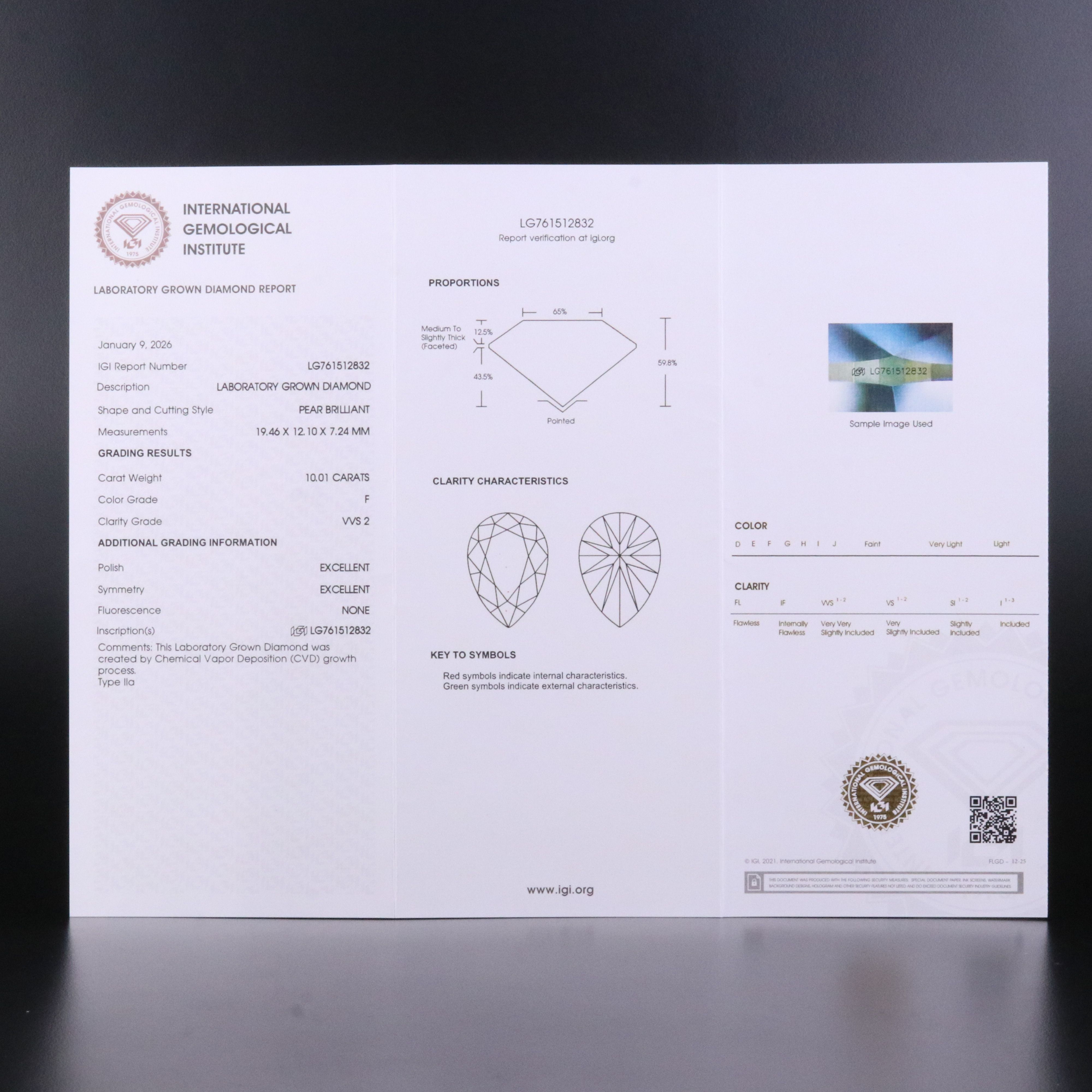 14K 10.01 CT Lab Grown Diamond Pendant Necklace with IGI Report