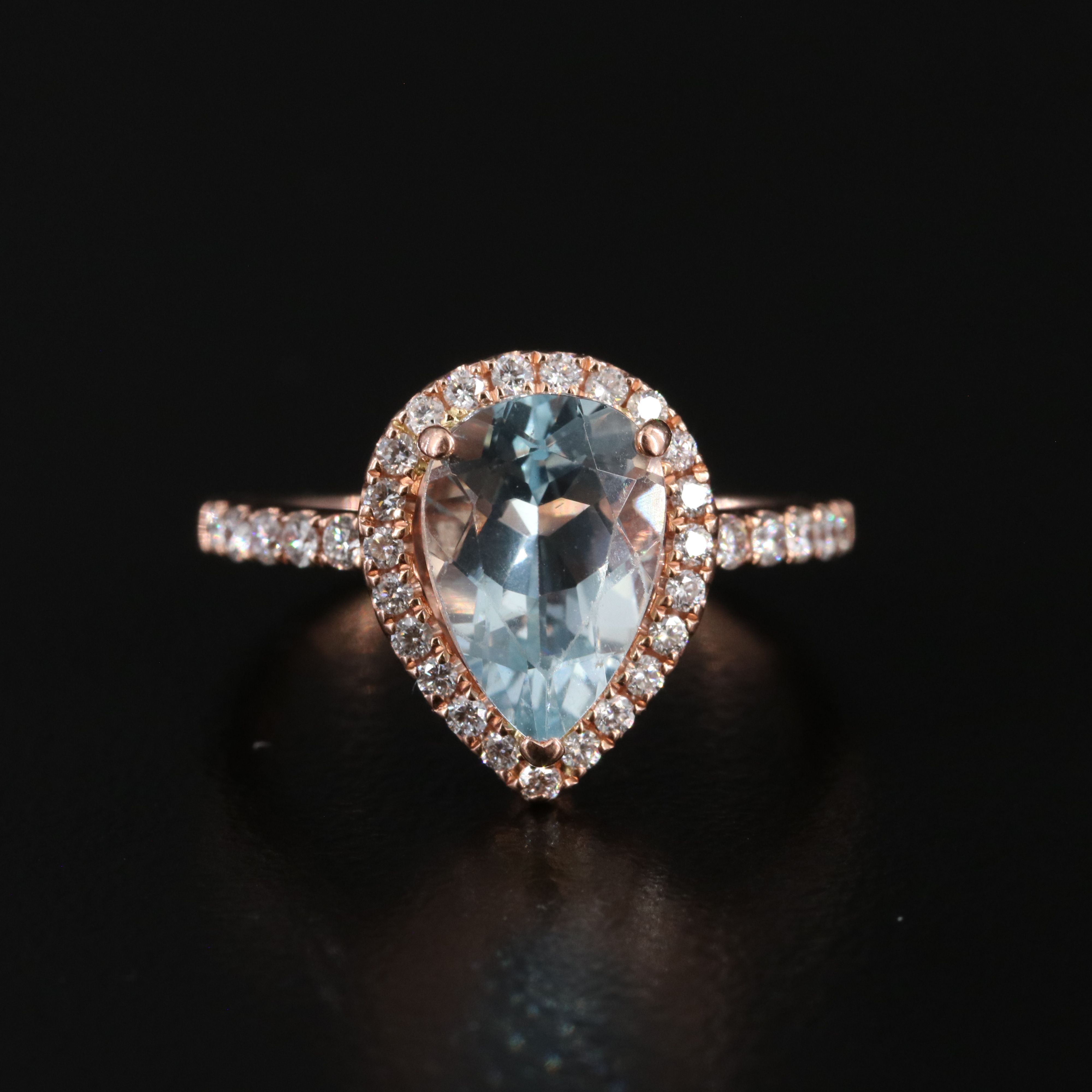 14K Rose Gold Aquamarine and Diamond Ring
