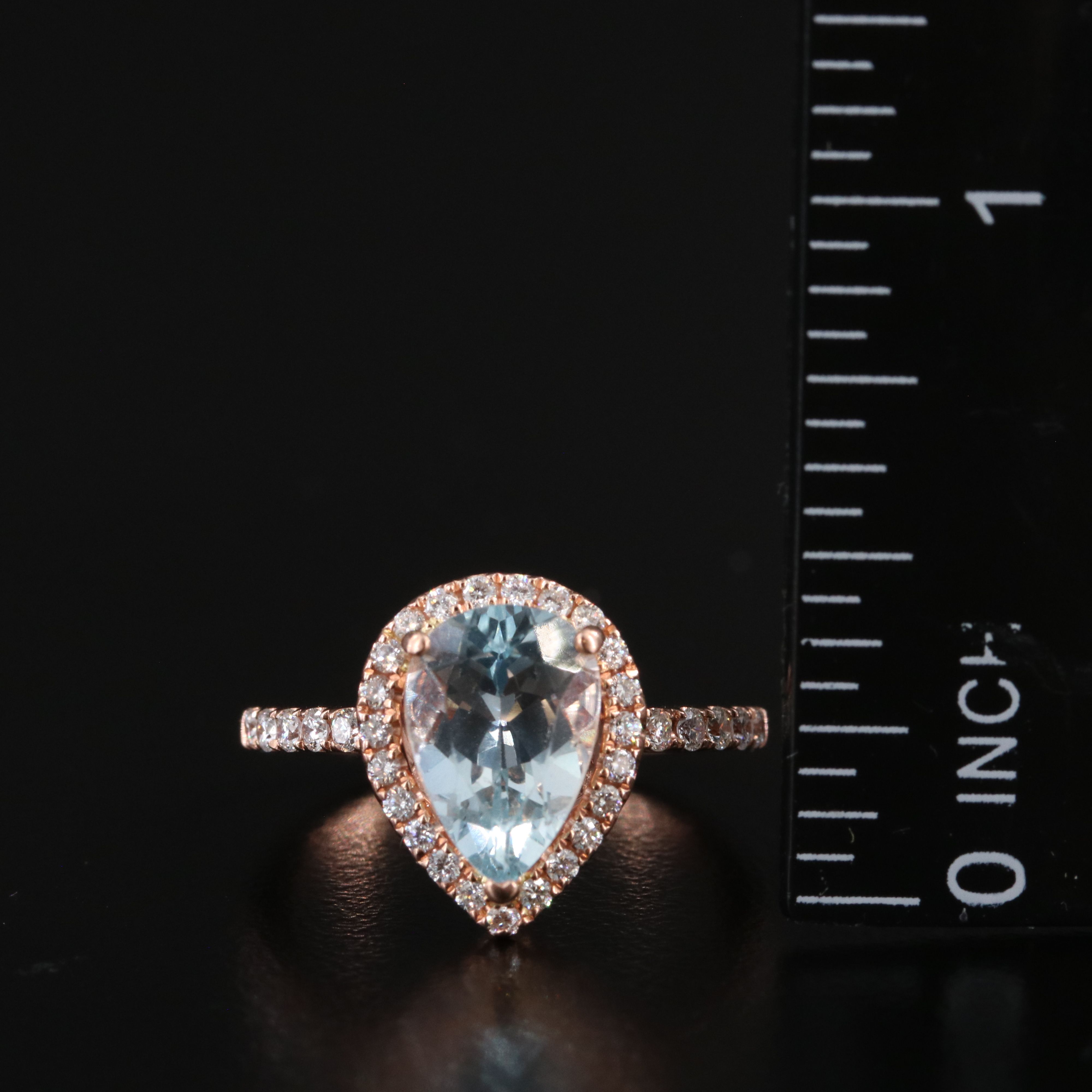 14K Rose Gold Aquamarine and Diamond Ring