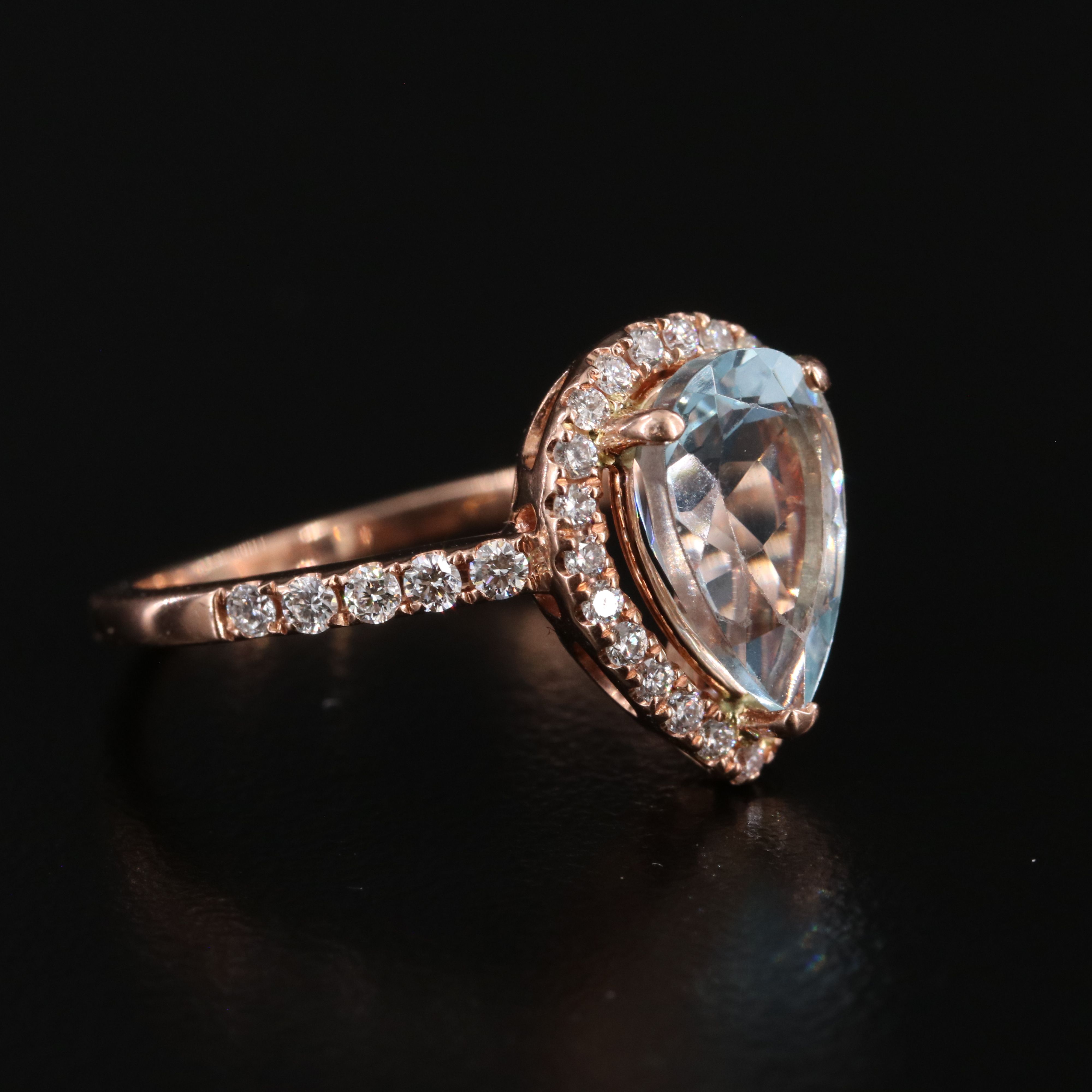 14K Rose Gold Aquamarine and Diamond Ring