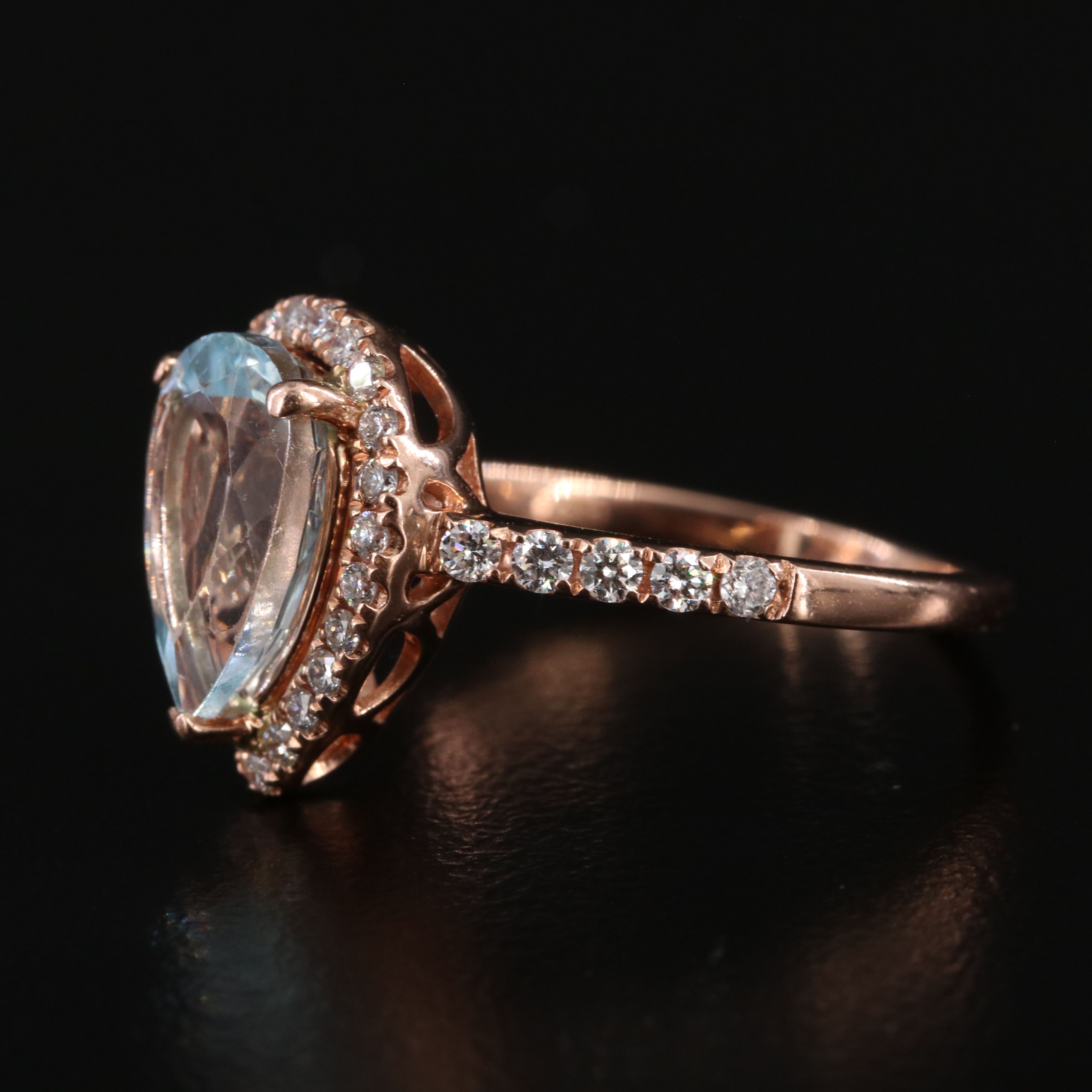 14K Rose Gold Aquamarine and Diamond Ring