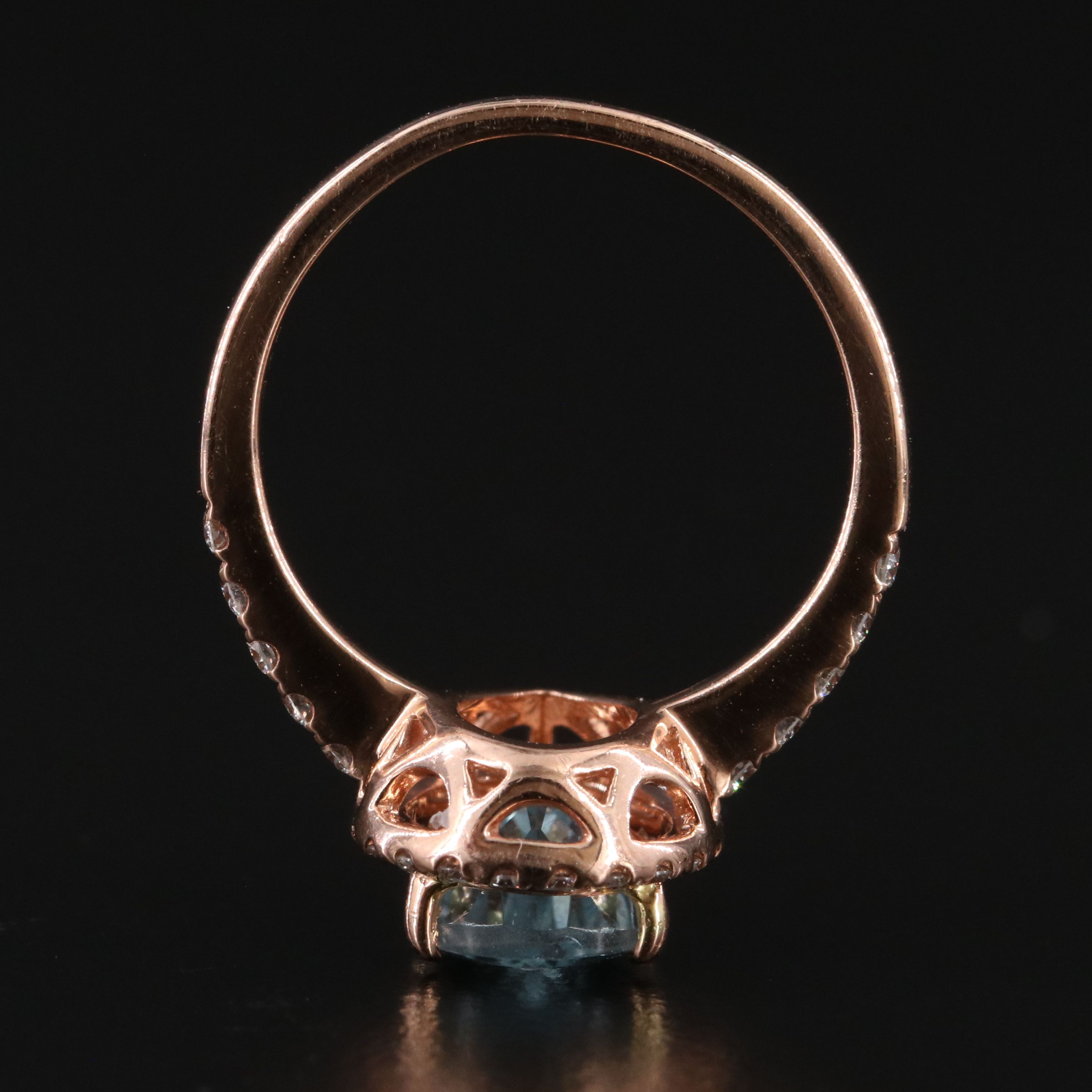 14K Rose Gold Aquamarine and Diamond Ring