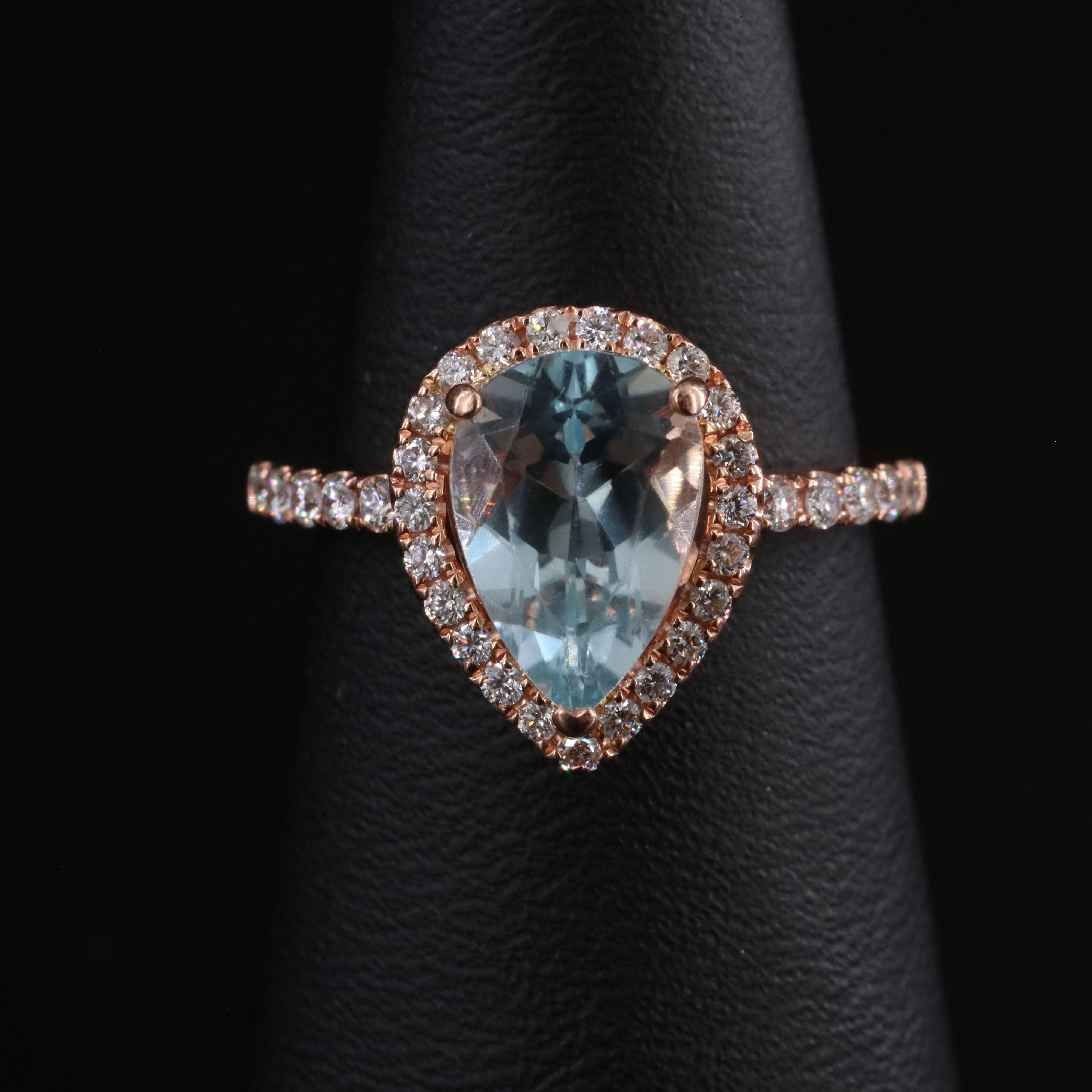 14K Rose Gold Aquamarine and Diamond Ring
