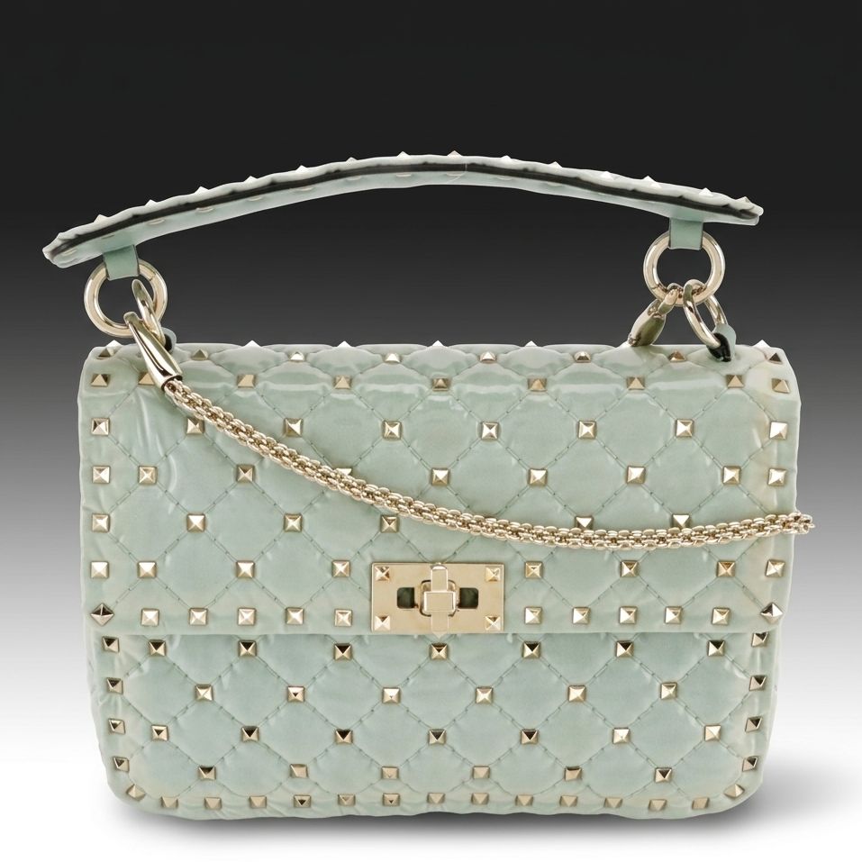 Valentino Garavani Two-Way Rockstud Bag in Sea Foam Green Quilted Patent Leather