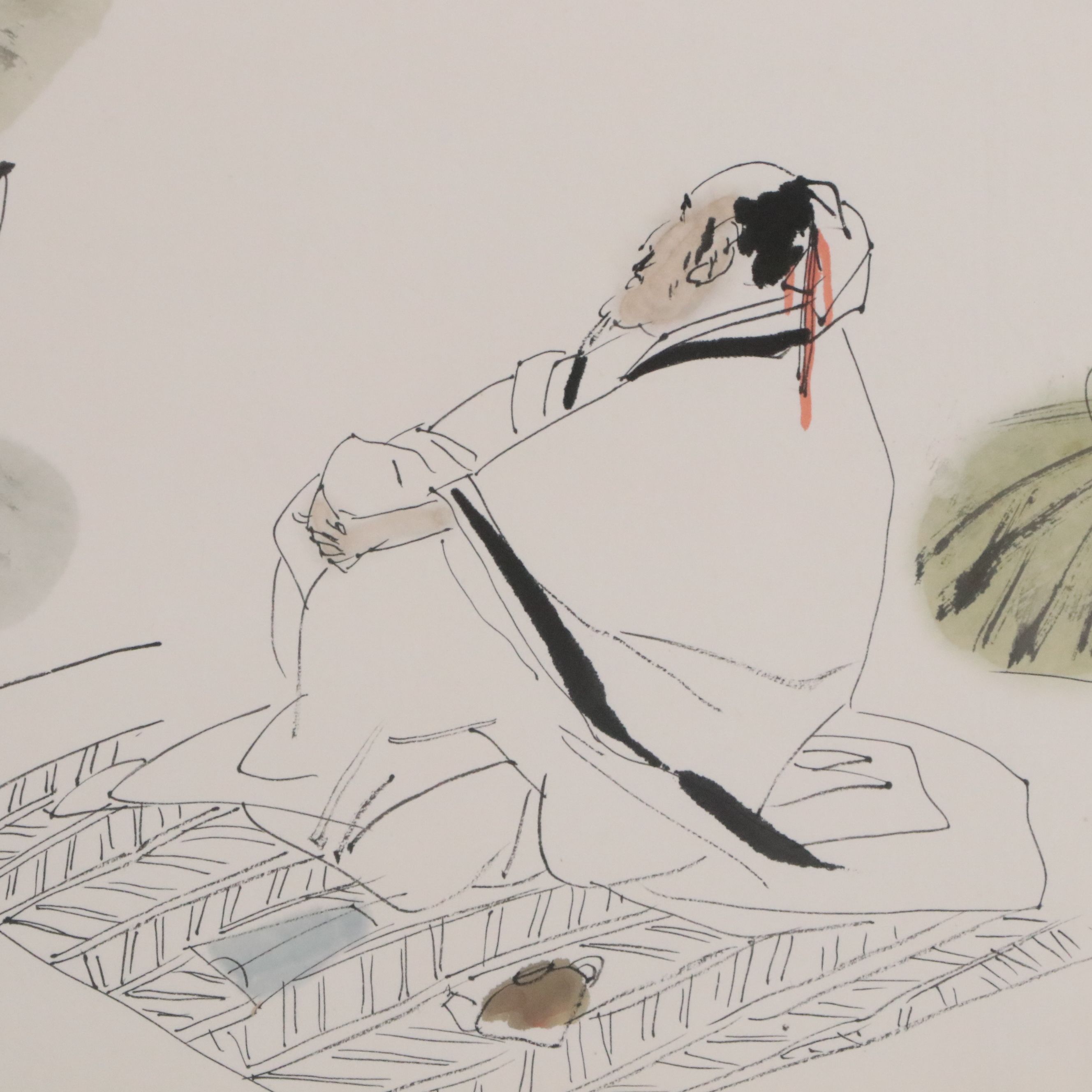 Chinese School Ink and Watercolor Painting of Scholar Viewing Nature