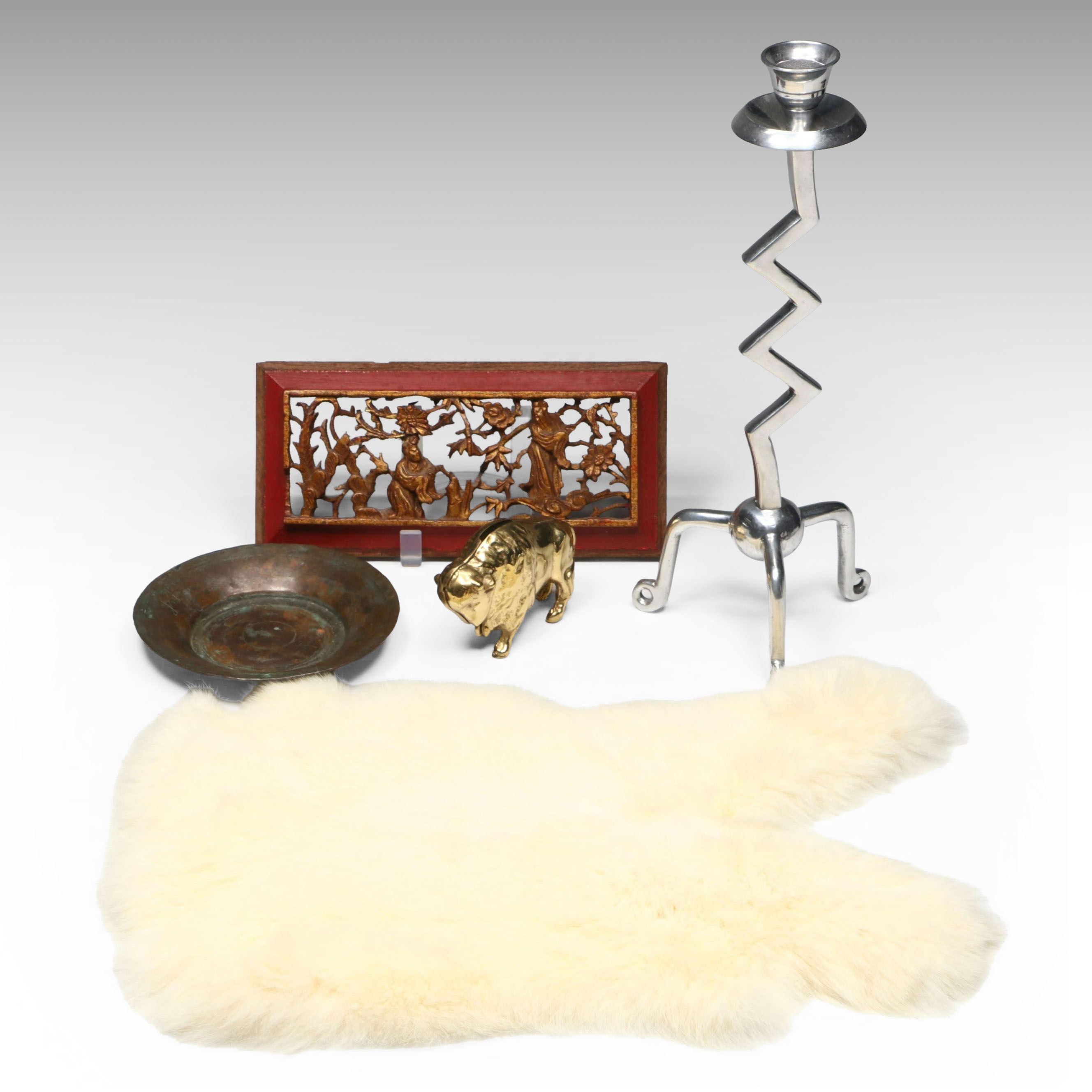 Rabbit Fur Pelt with Postmodern Candleholder and More Office Décor