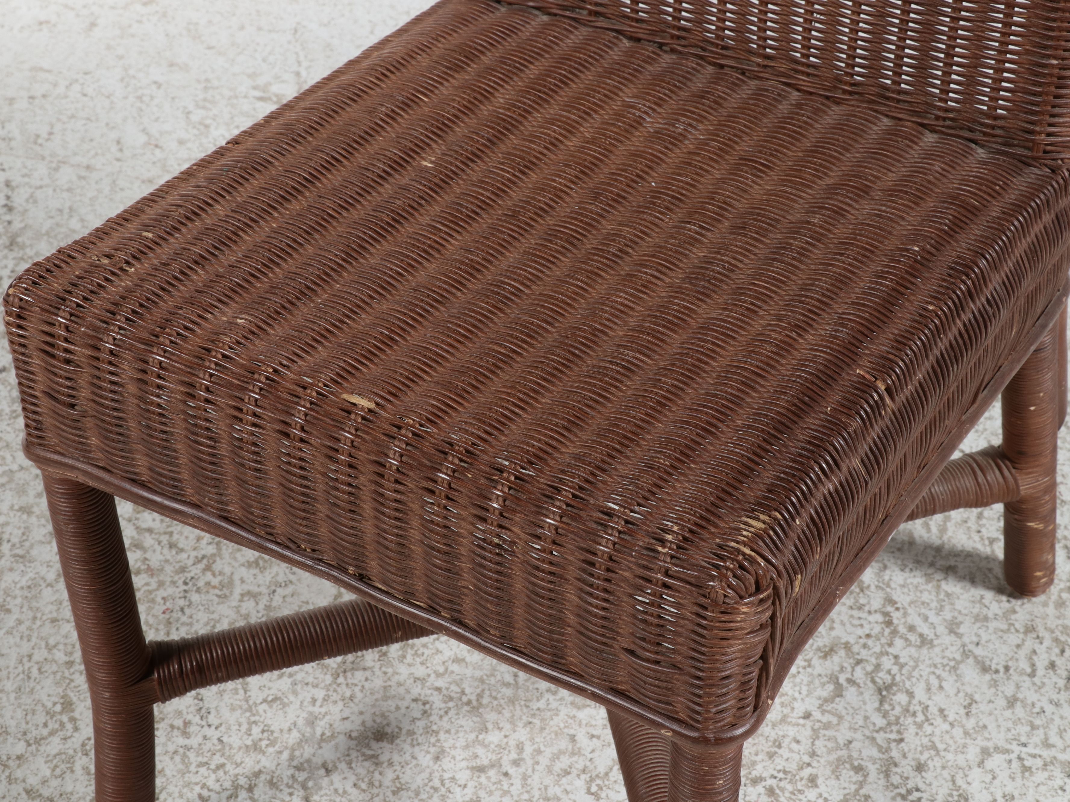 Contemporary High-Back Woven Rattan Side Chair, 21st Century