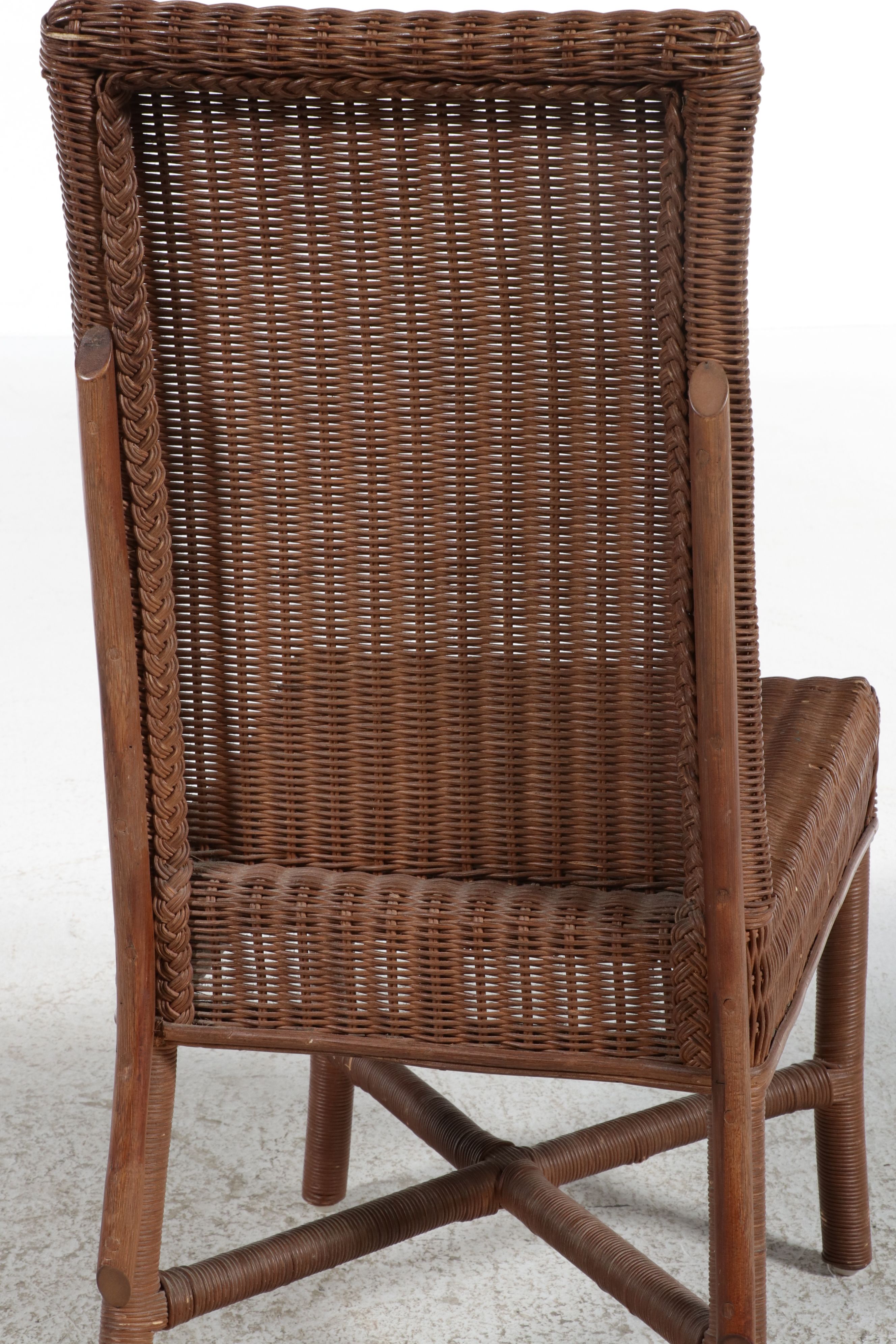 Contemporary High-Back Woven Rattan Side Chair, 21st Century