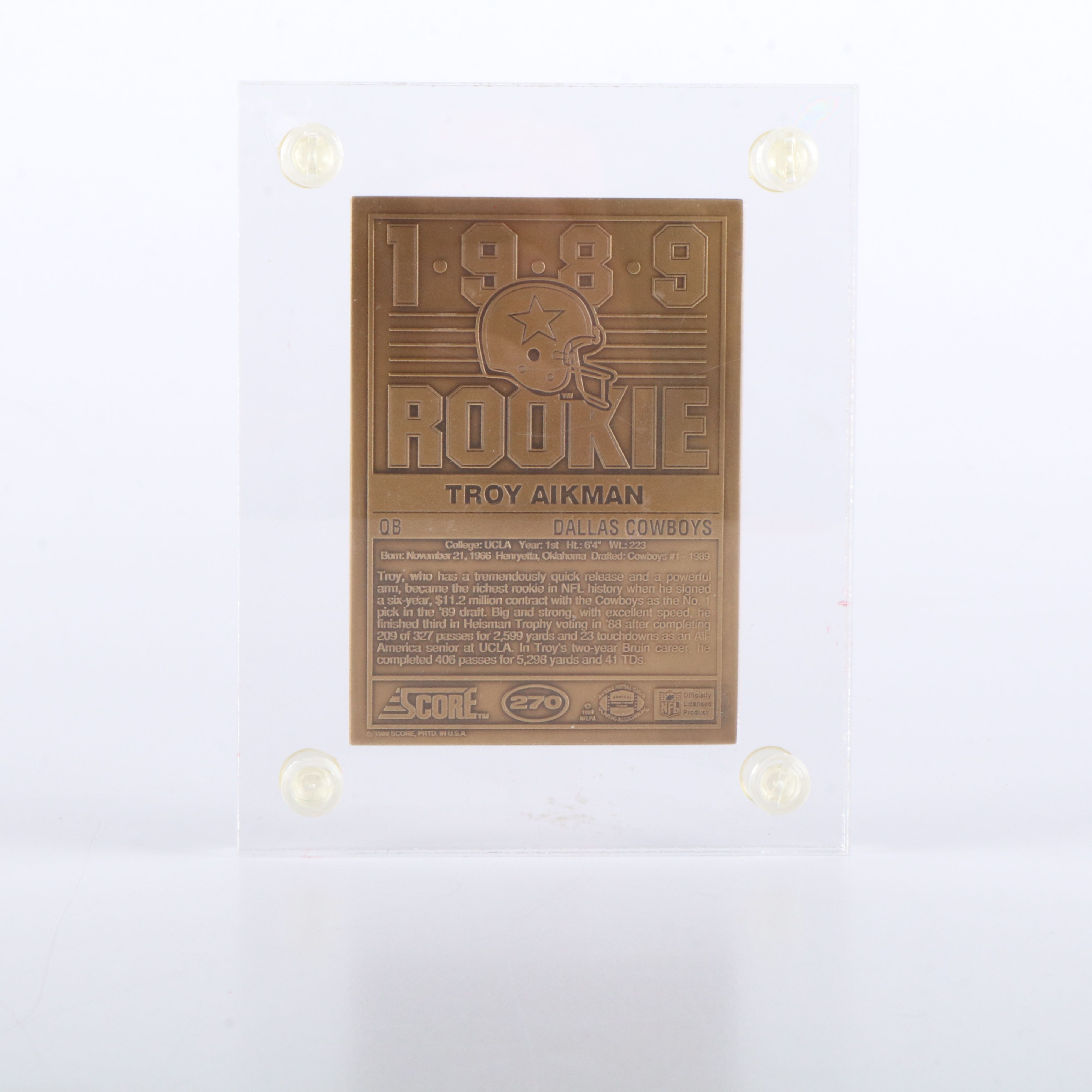 Highland Mint Troy Aikman Bronze Football Card