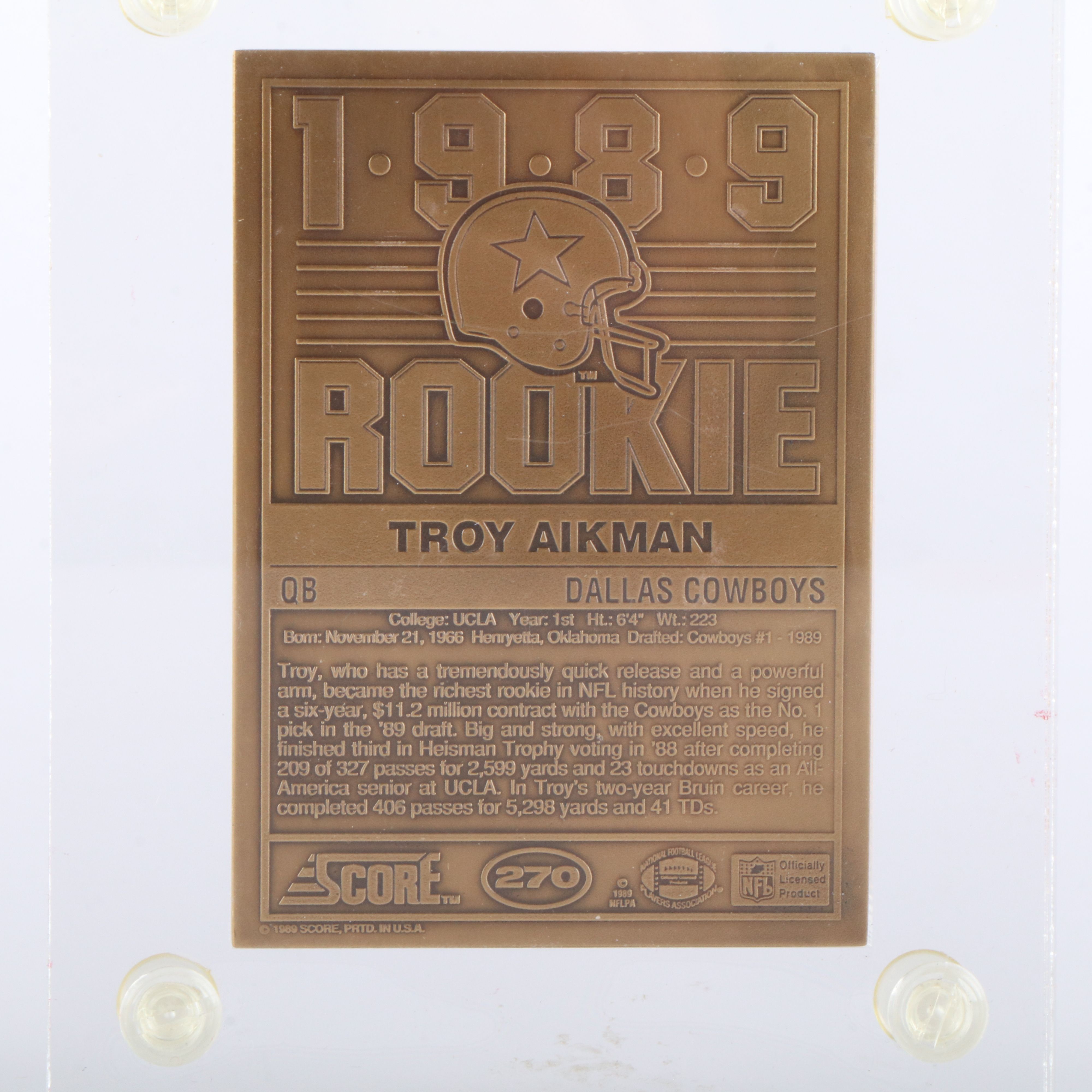 Highland Mint Troy Aikman Bronze Football Card