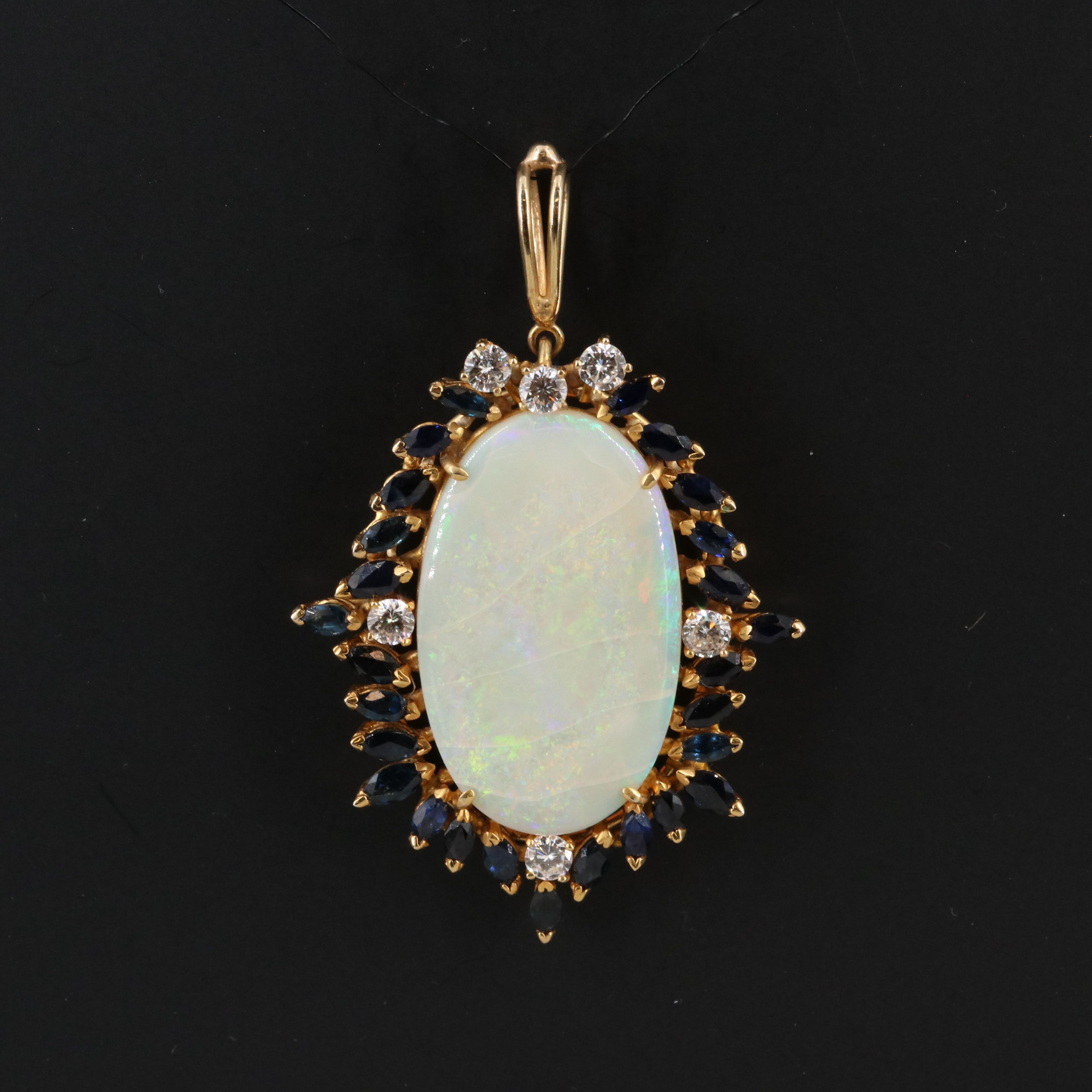 14K 18.47 CT Opal, Sapphire and Diamond Pendant