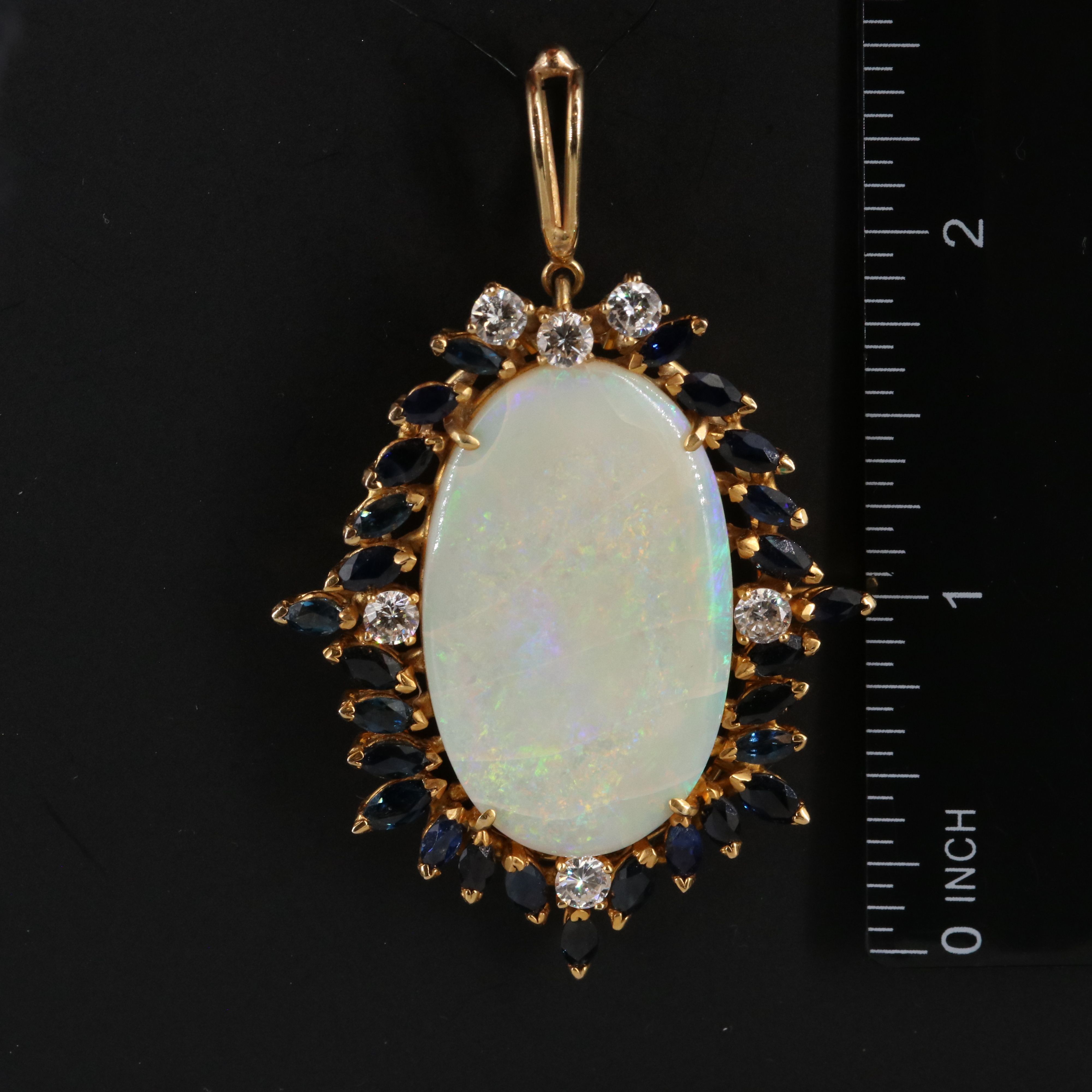 14K 18.47 CT Opal, Sapphire and Diamond Pendant