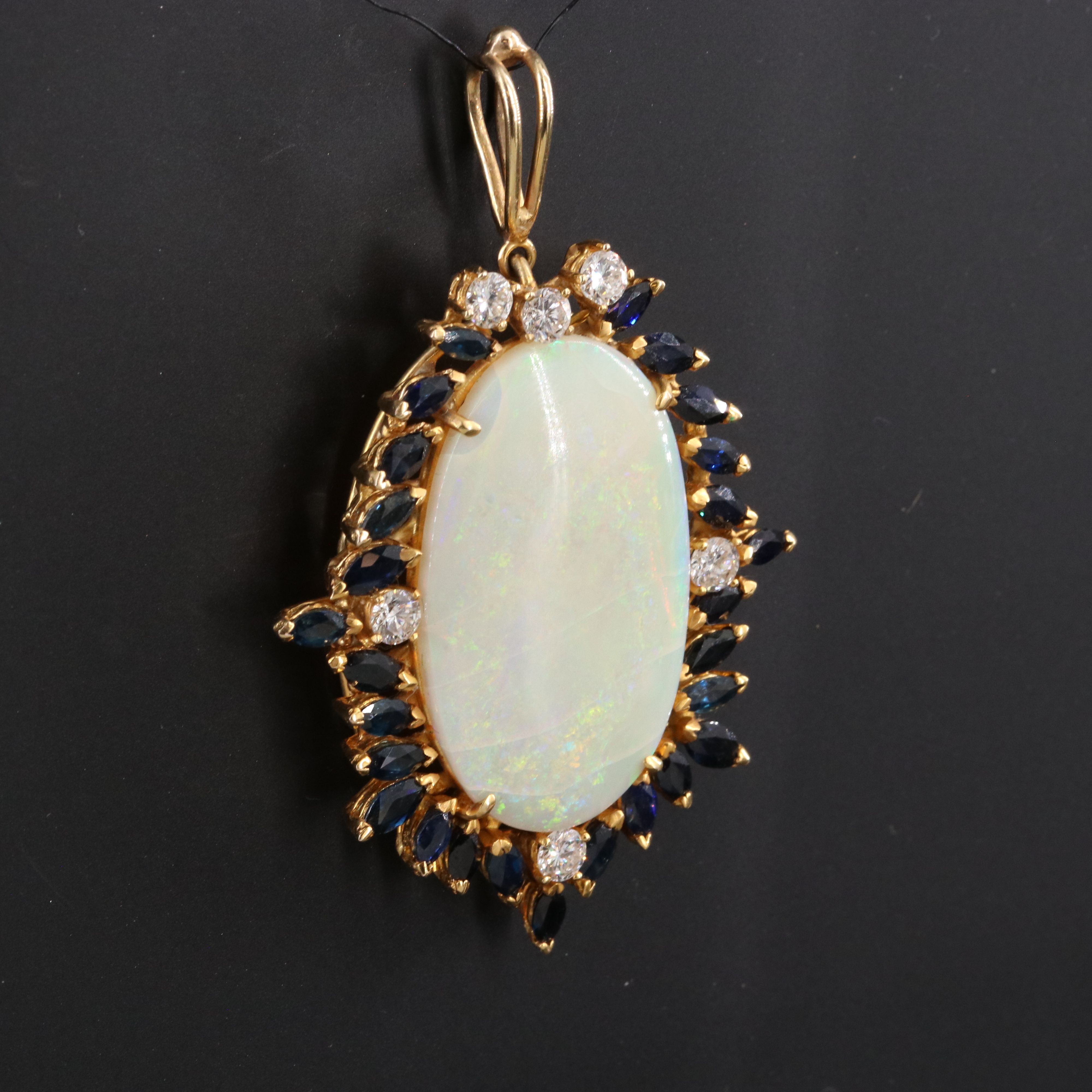 14K 18.47 CT Opal, Sapphire and Diamond Pendant