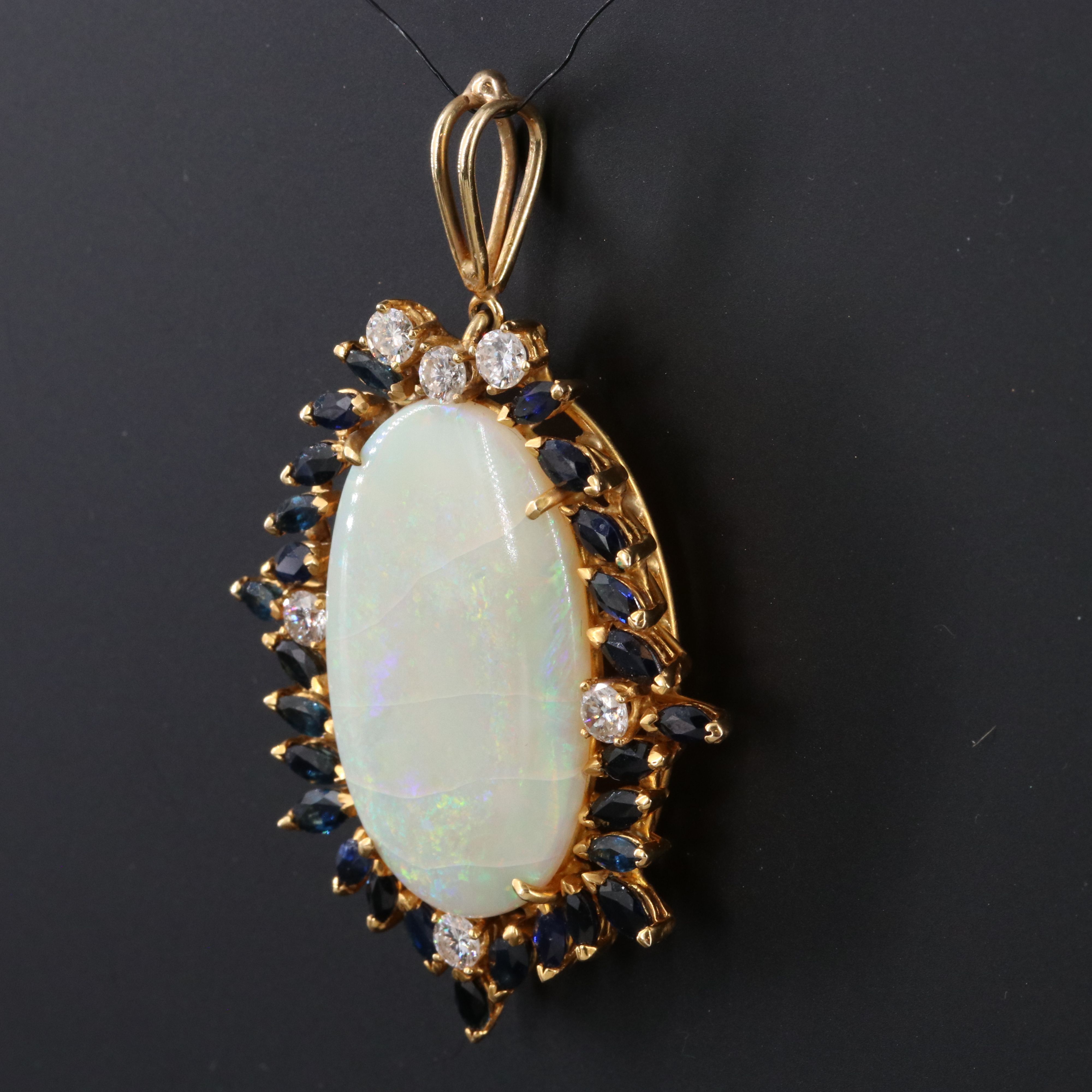 14K 18.47 CT Opal, Sapphire and Diamond Pendant