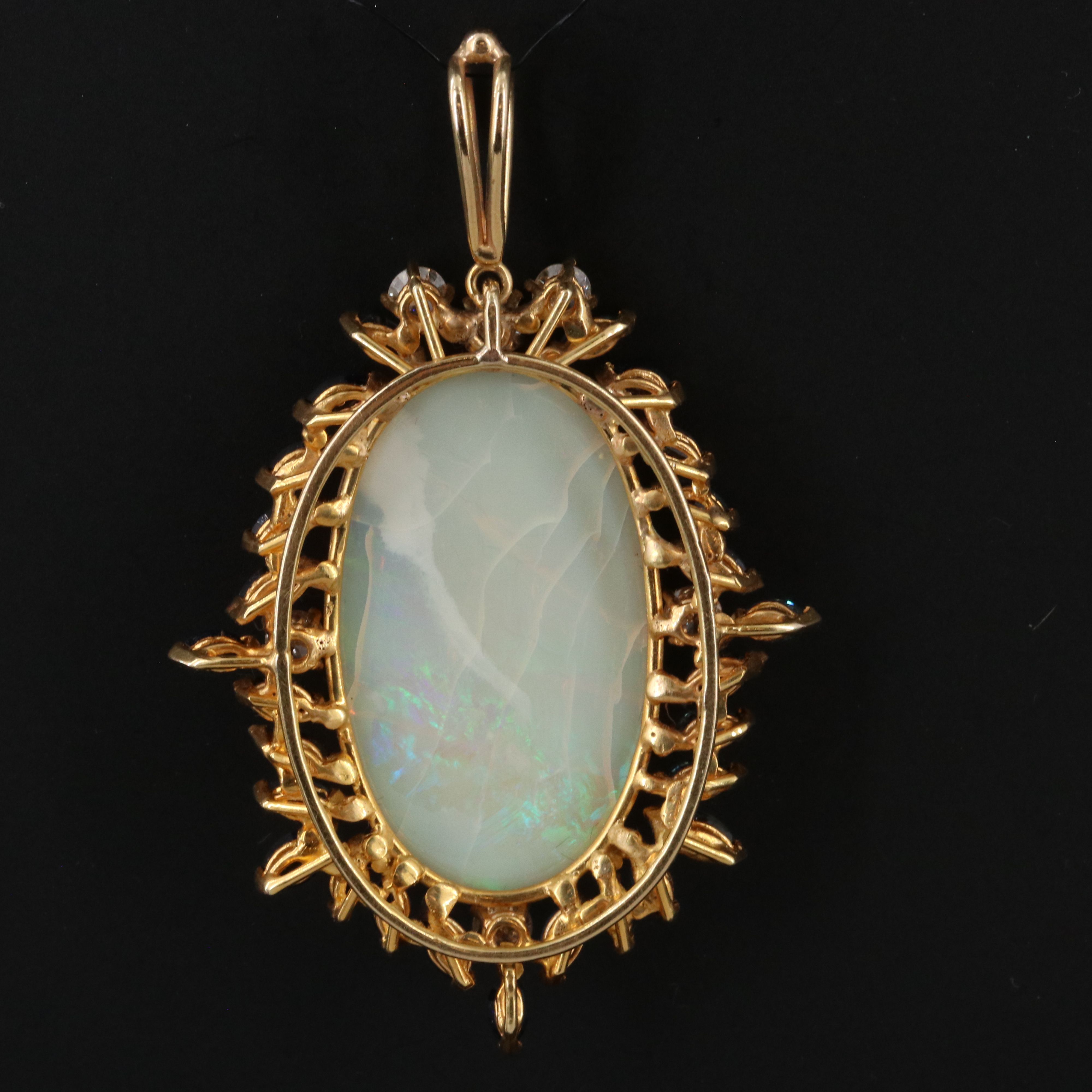 14K 18.47 CT Opal, Sapphire and Diamond Pendant