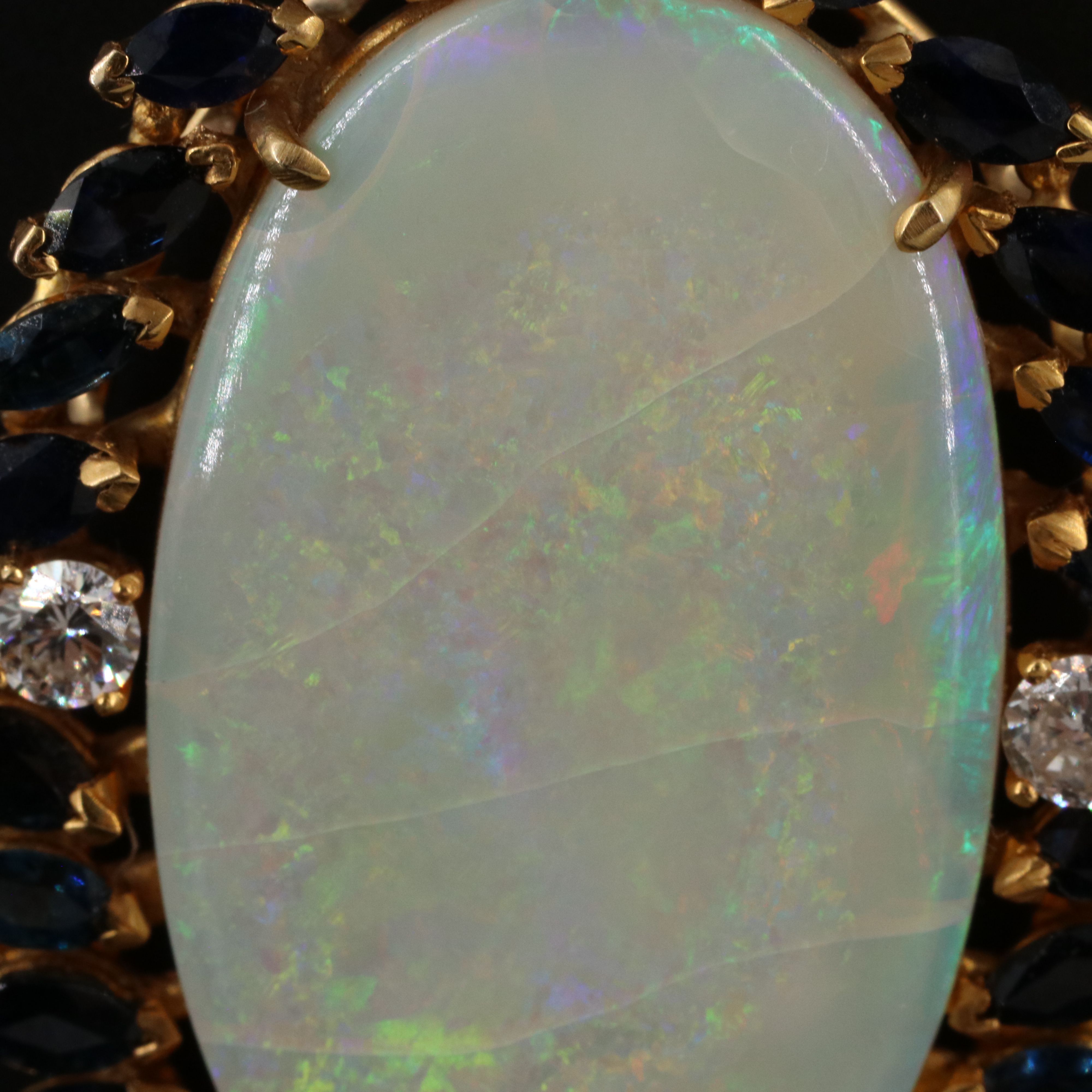 14K 18.47 CT Opal, Sapphire and Diamond Pendant