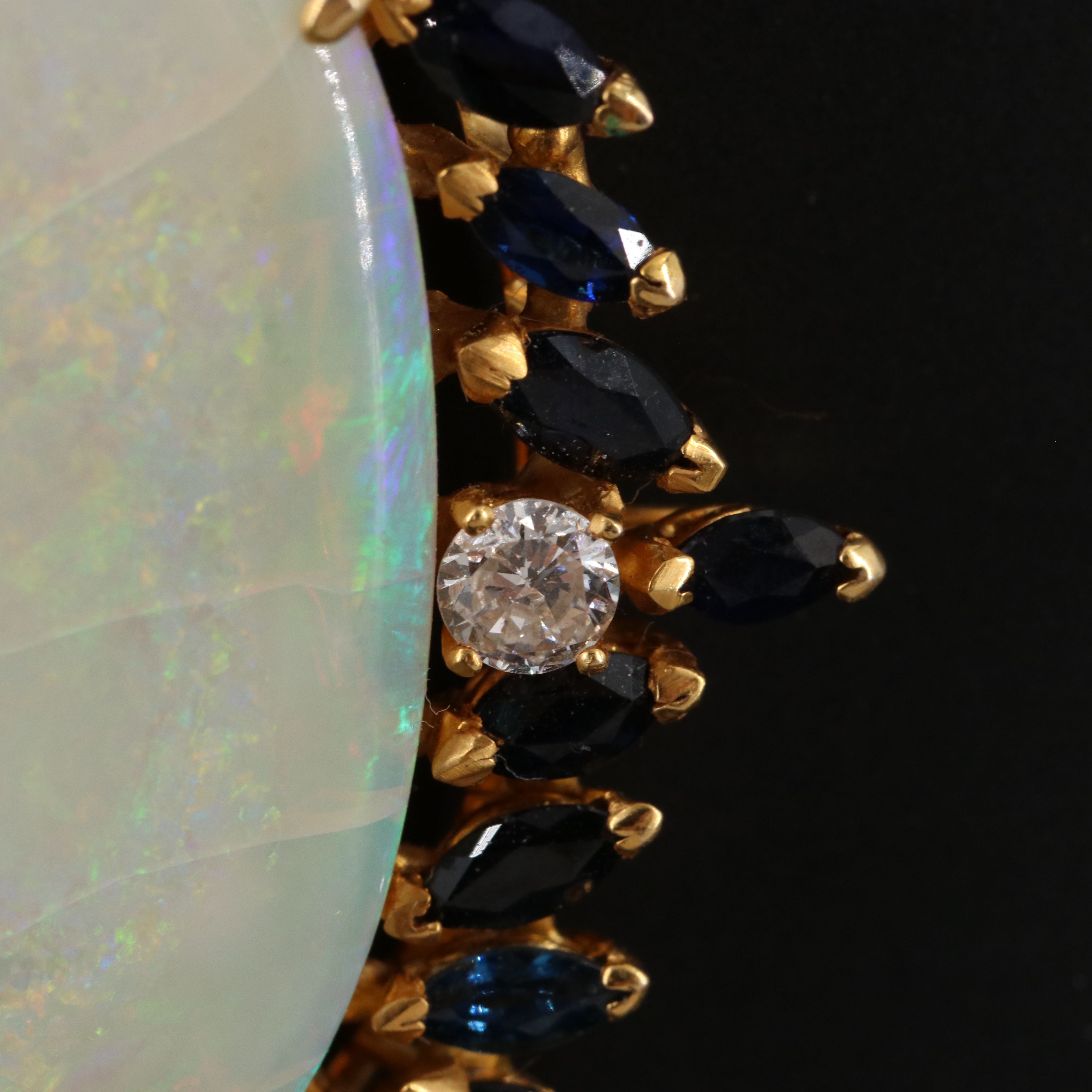 14K 18.47 CT Opal, Sapphire and Diamond Pendant