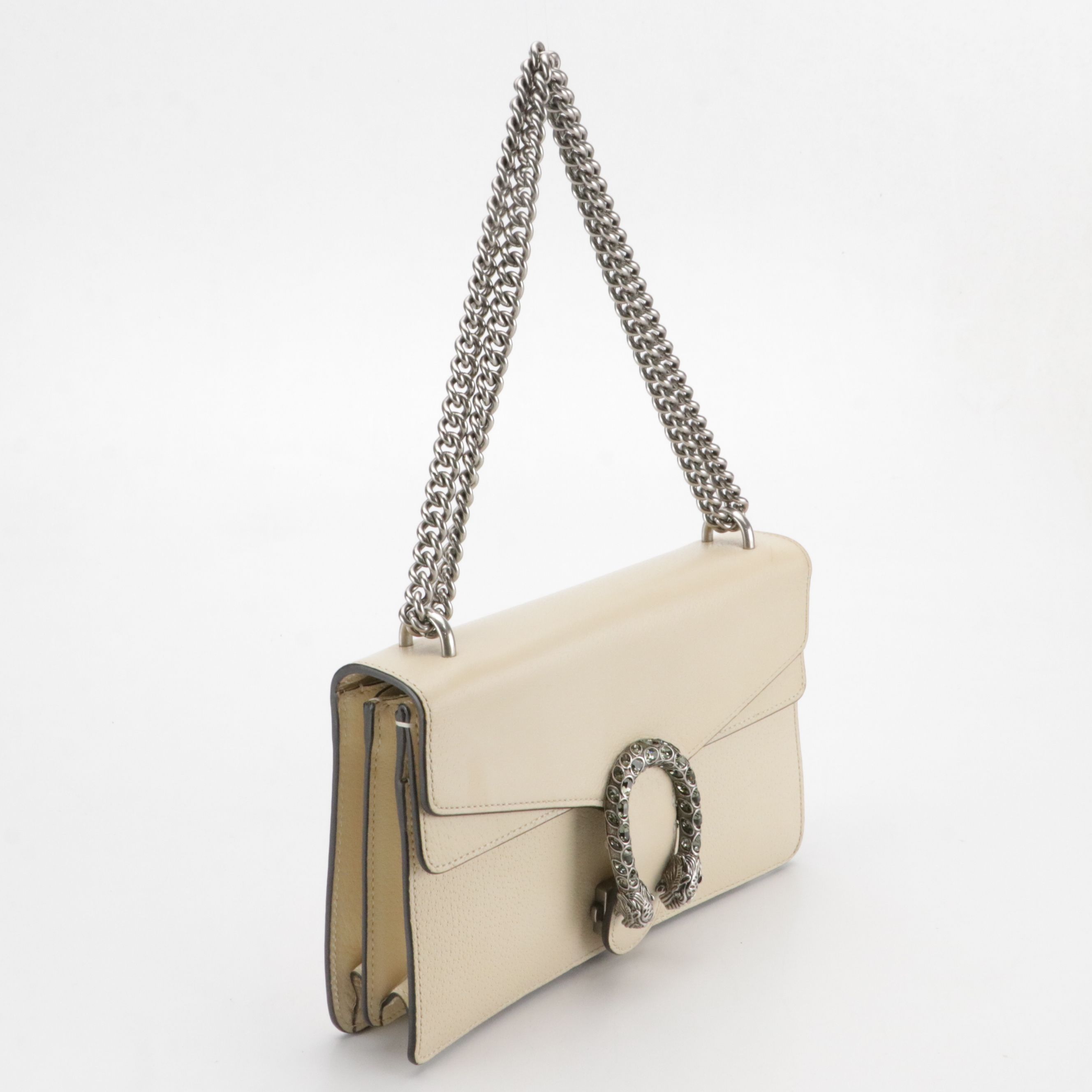 Gucci Medium Embellished Dionysis Chain Shoulder Bag in Ivory Leather