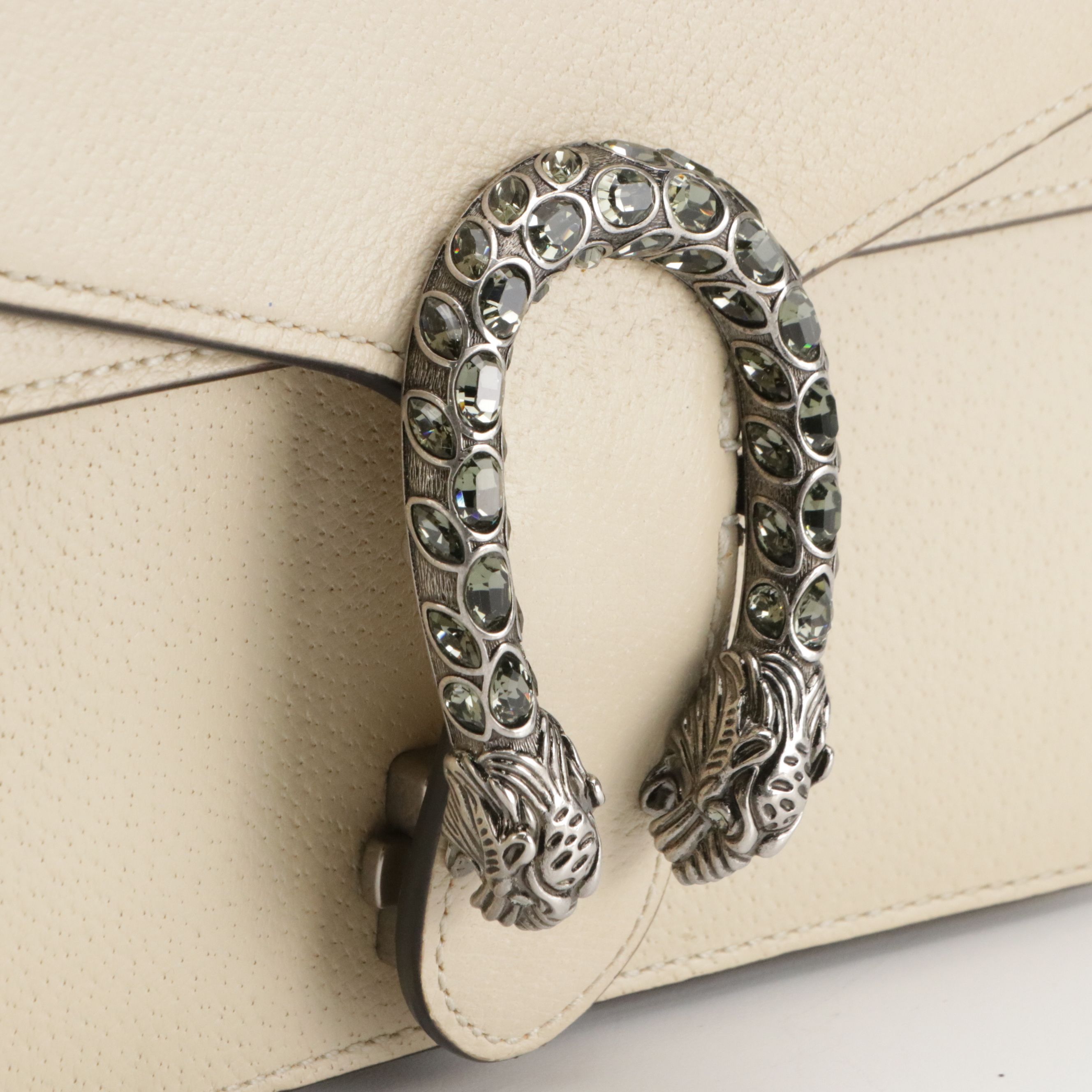 Gucci Medium Embellished Dionysis Chain Shoulder Bag in Ivory Leather