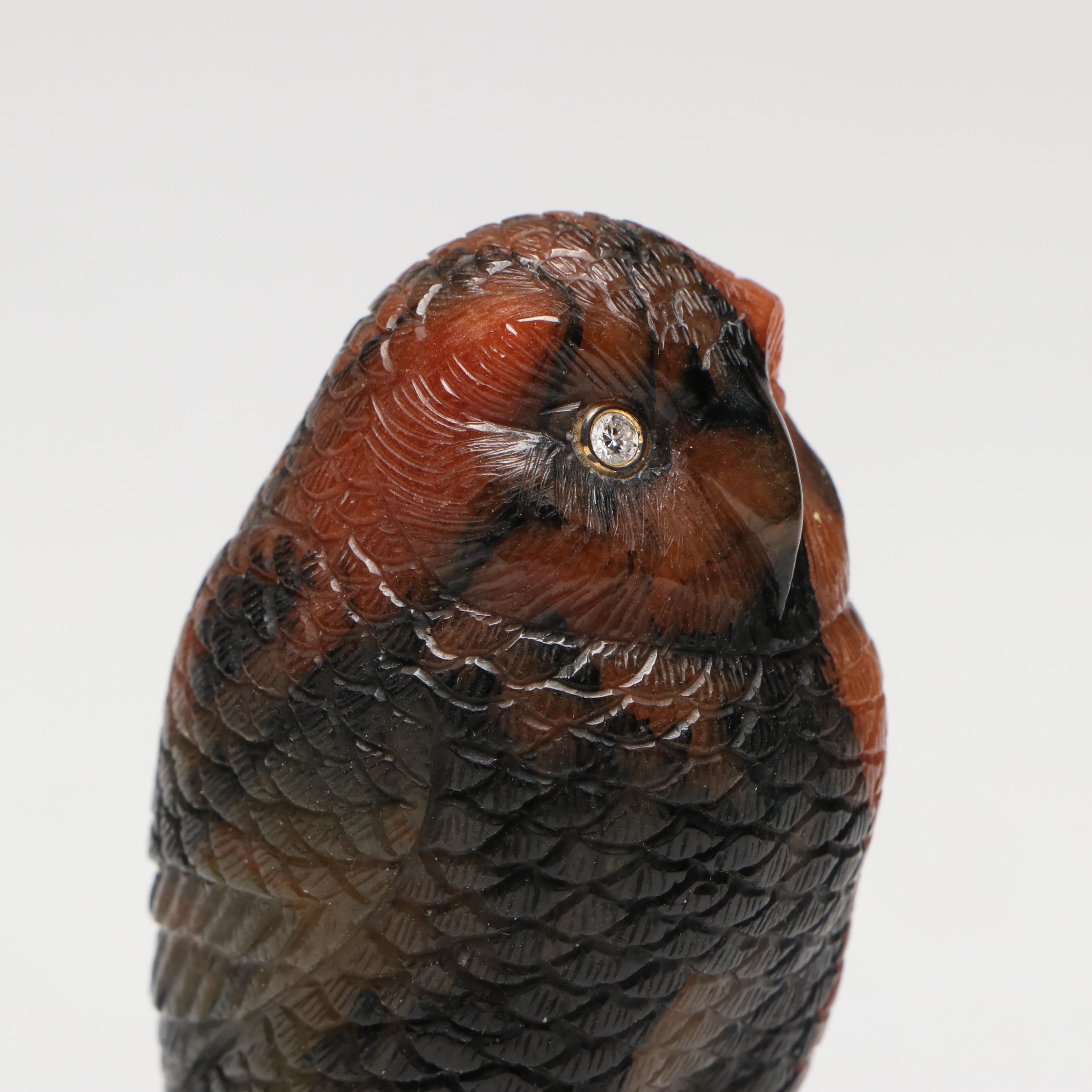 Hand-Carved Quartz Owl with Diamond Eyes