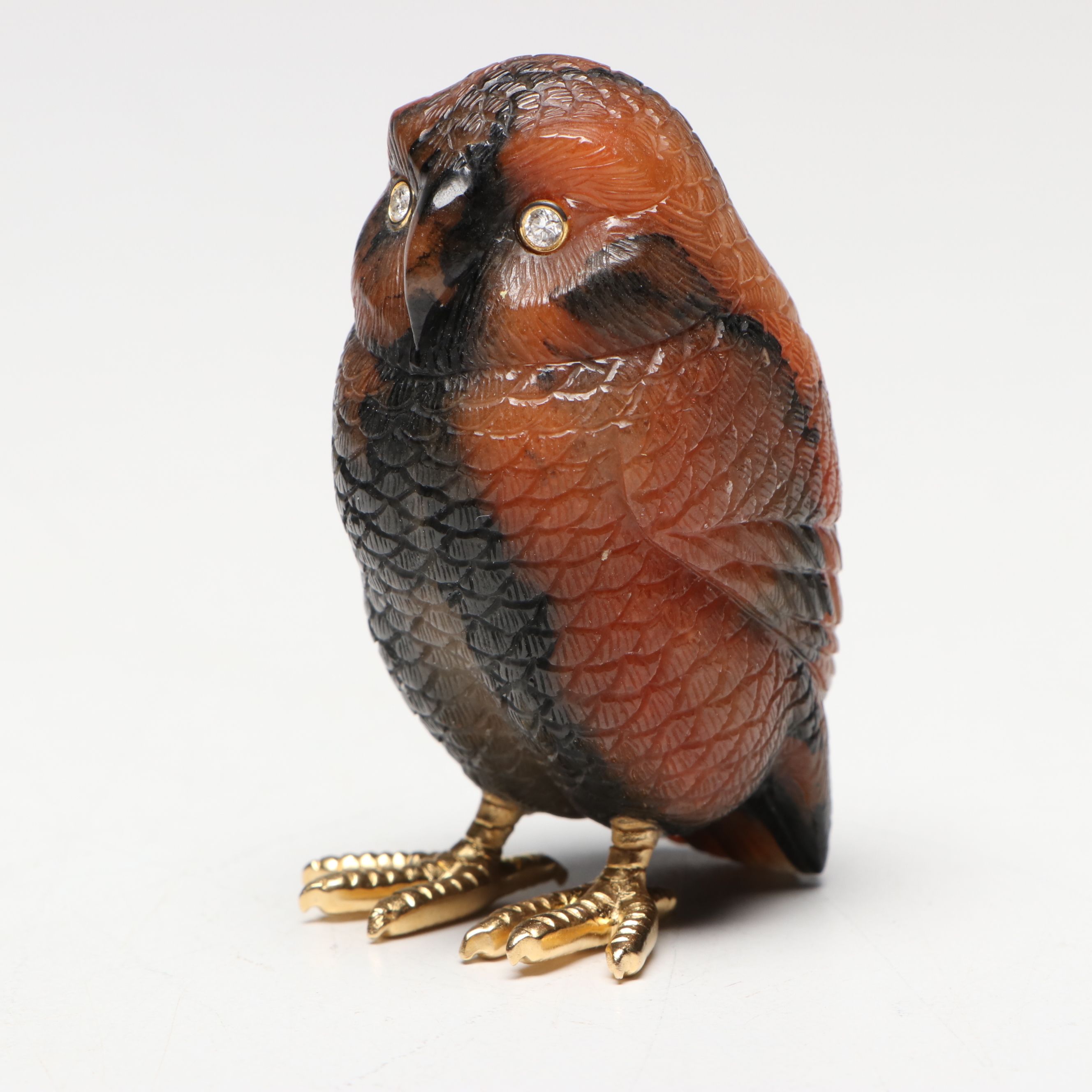 Hand-Carved Quartz Owl with Diamond Eyes
