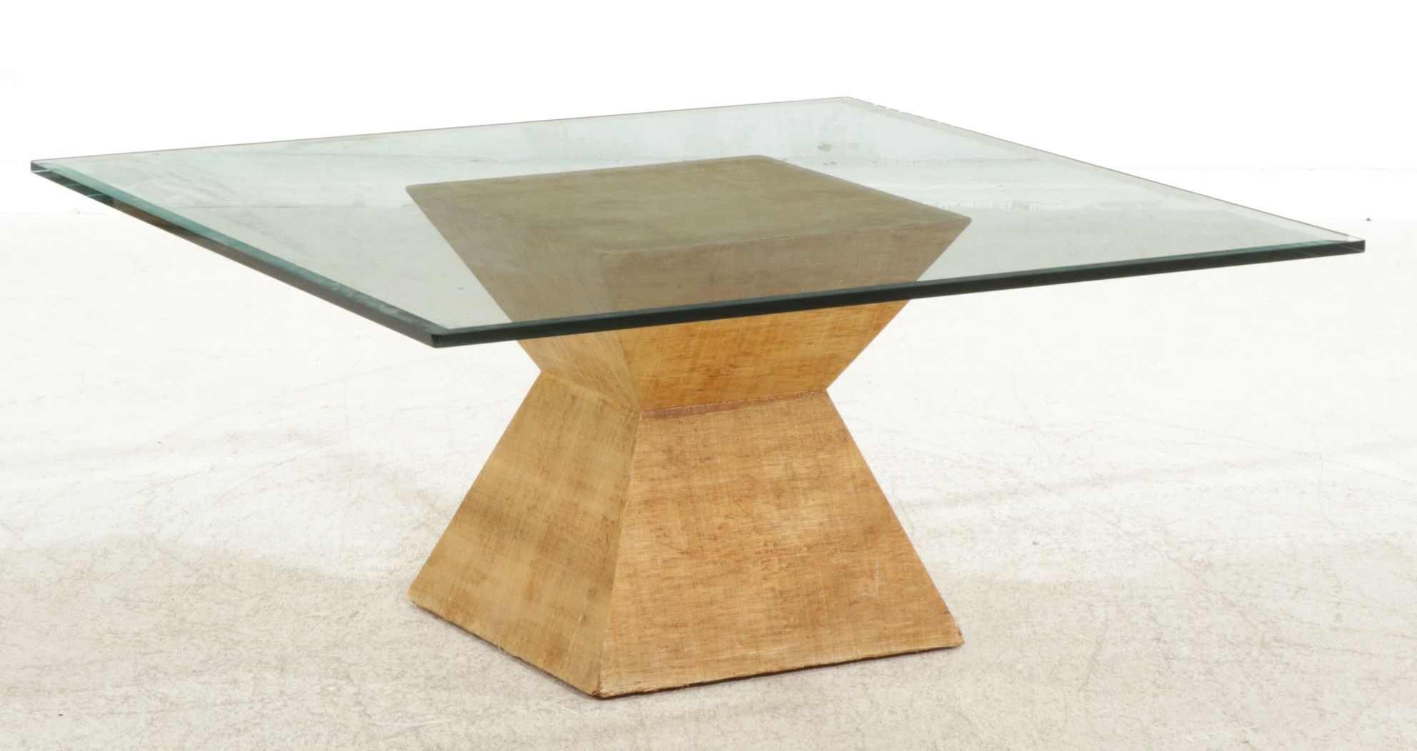 Postmodern Glass-Top Cocktail Table with Hourglass Shaped Base