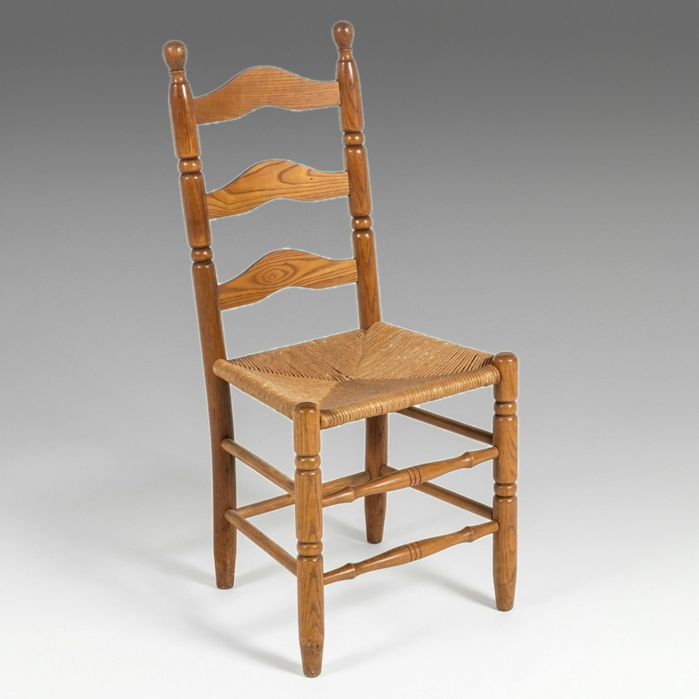 French Country Style Oak Ladder-Back Side Chair, Late 20th Century